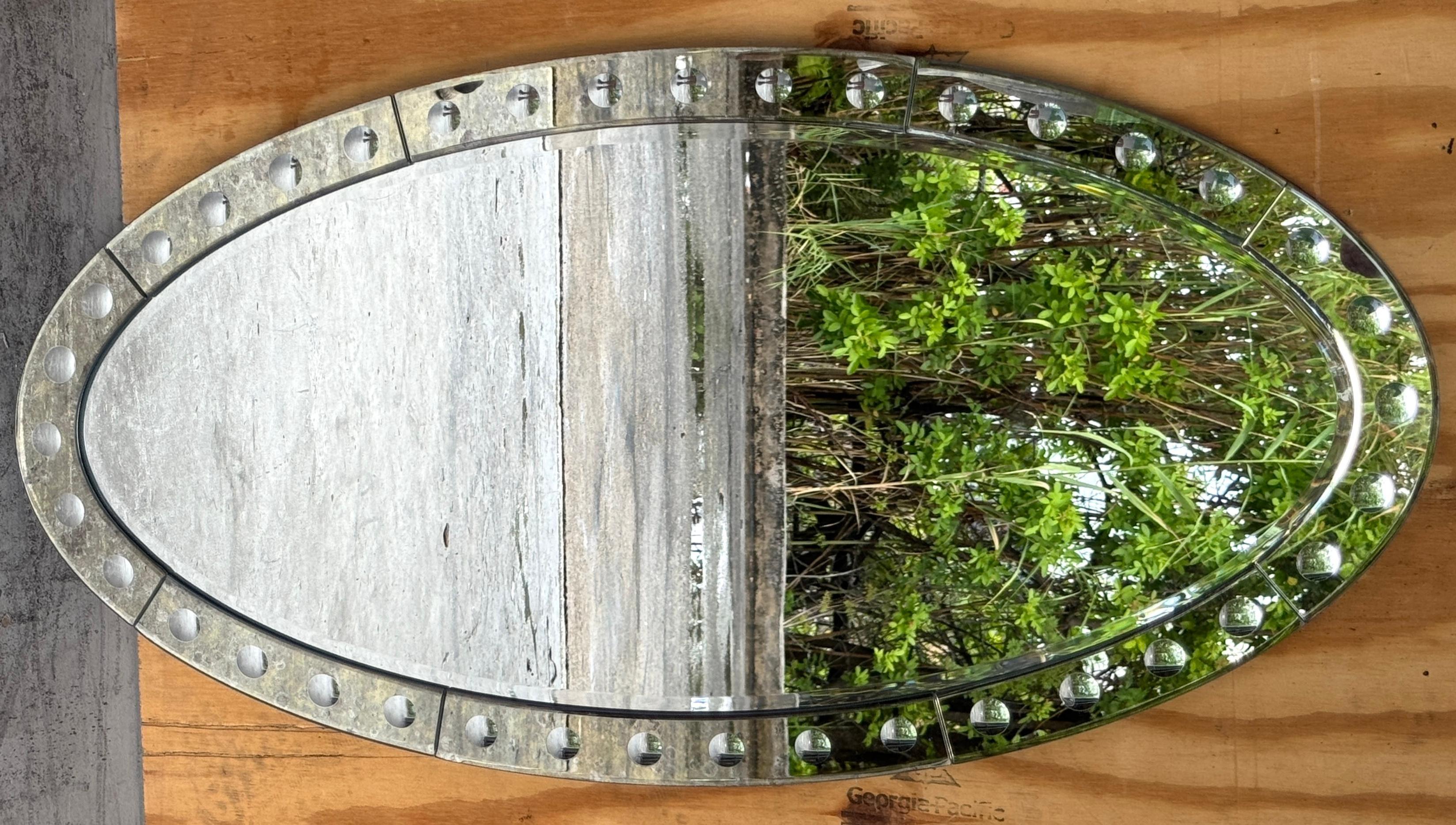 Pair Jonathan Adler Venetian Style Optic Convex Etched and Beveled Oval Mirrors* For Sale 1