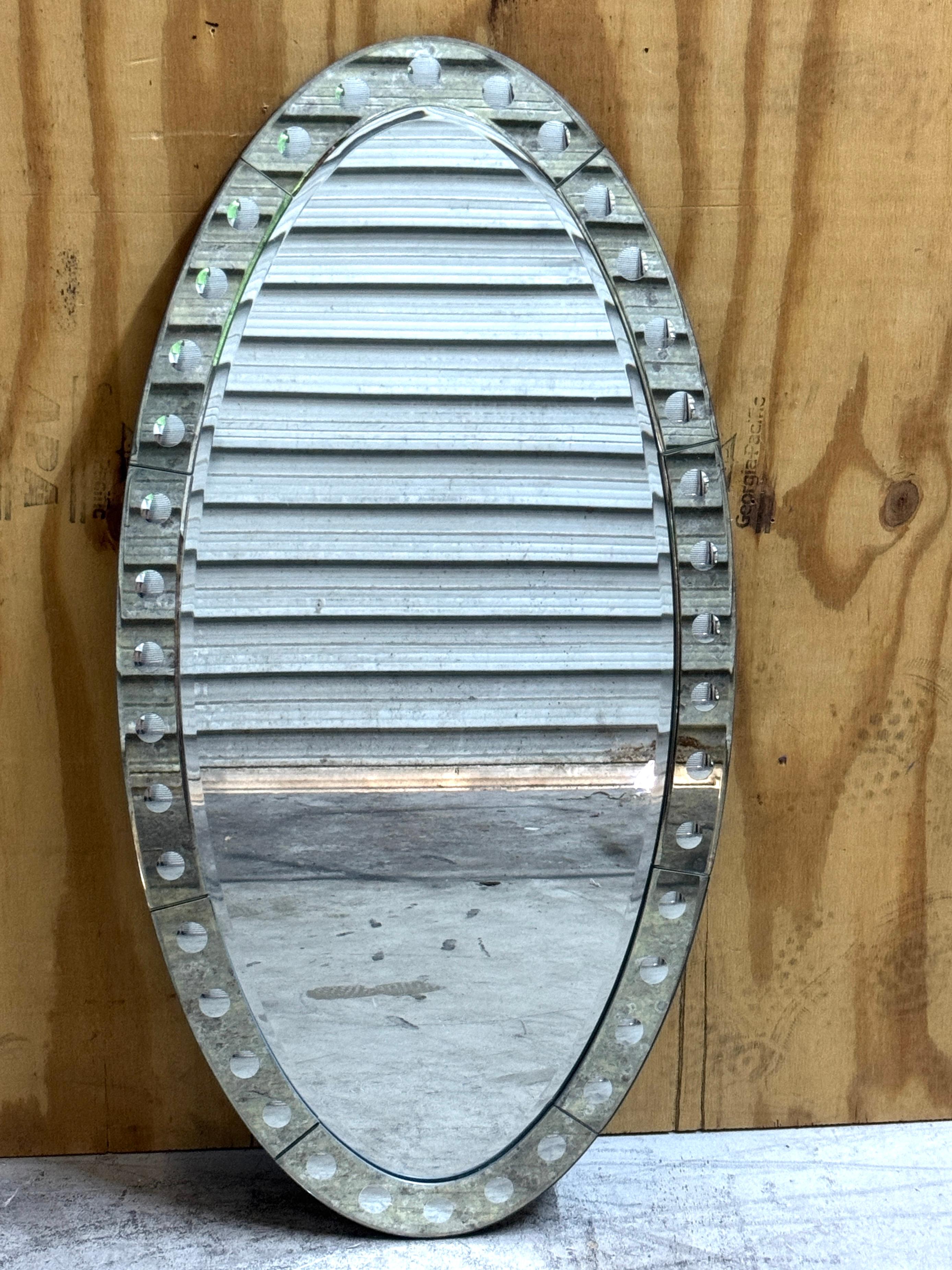 Pair Jonathan Adler Venetian Style Optic Convex Etched and Beveled Oval Mirrors* For Sale 2
