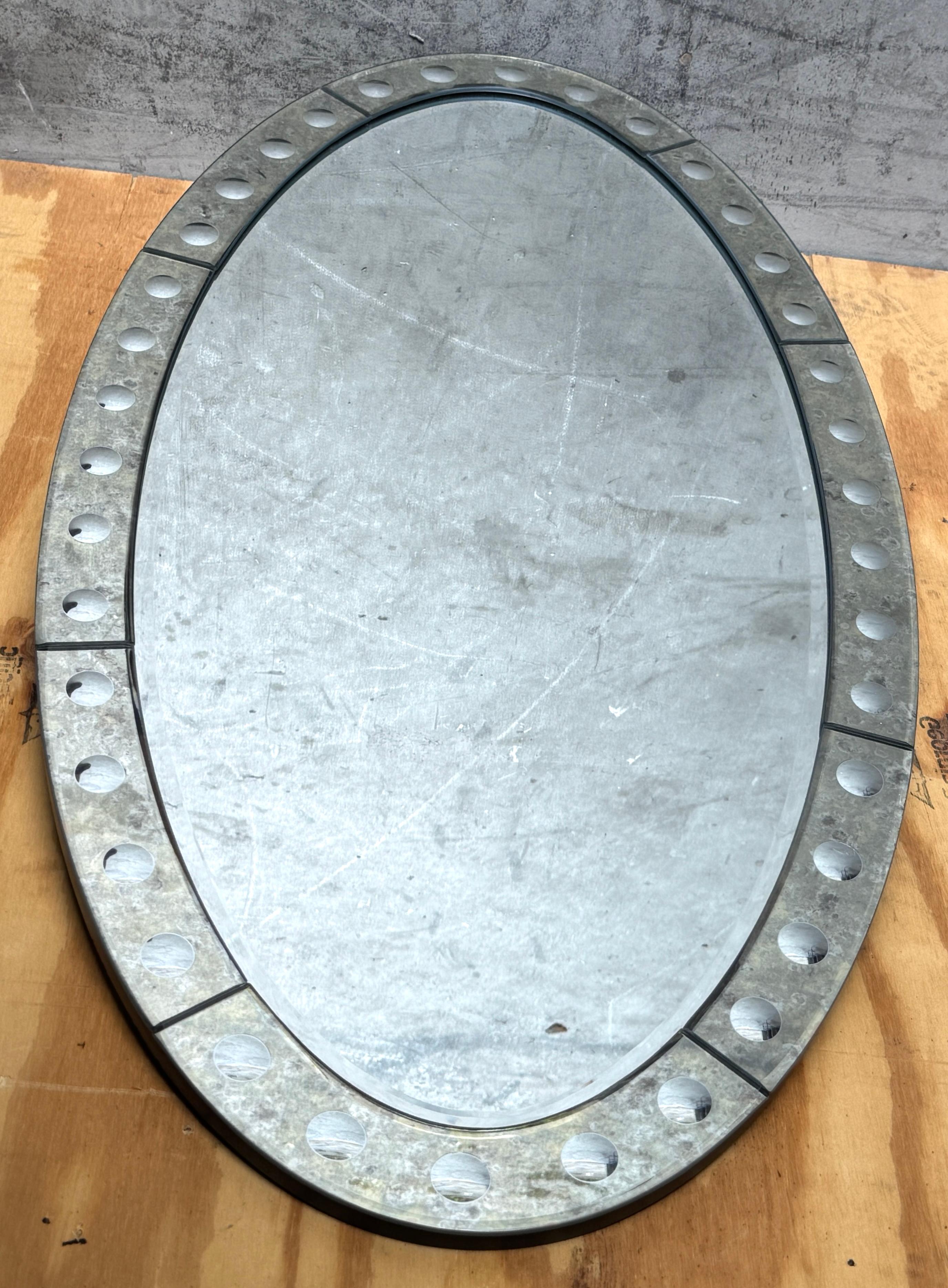 Pair Jonathan Adler Venetian Style Optic Convex Etched and Beveled Oval Mirrors* For Sale 3