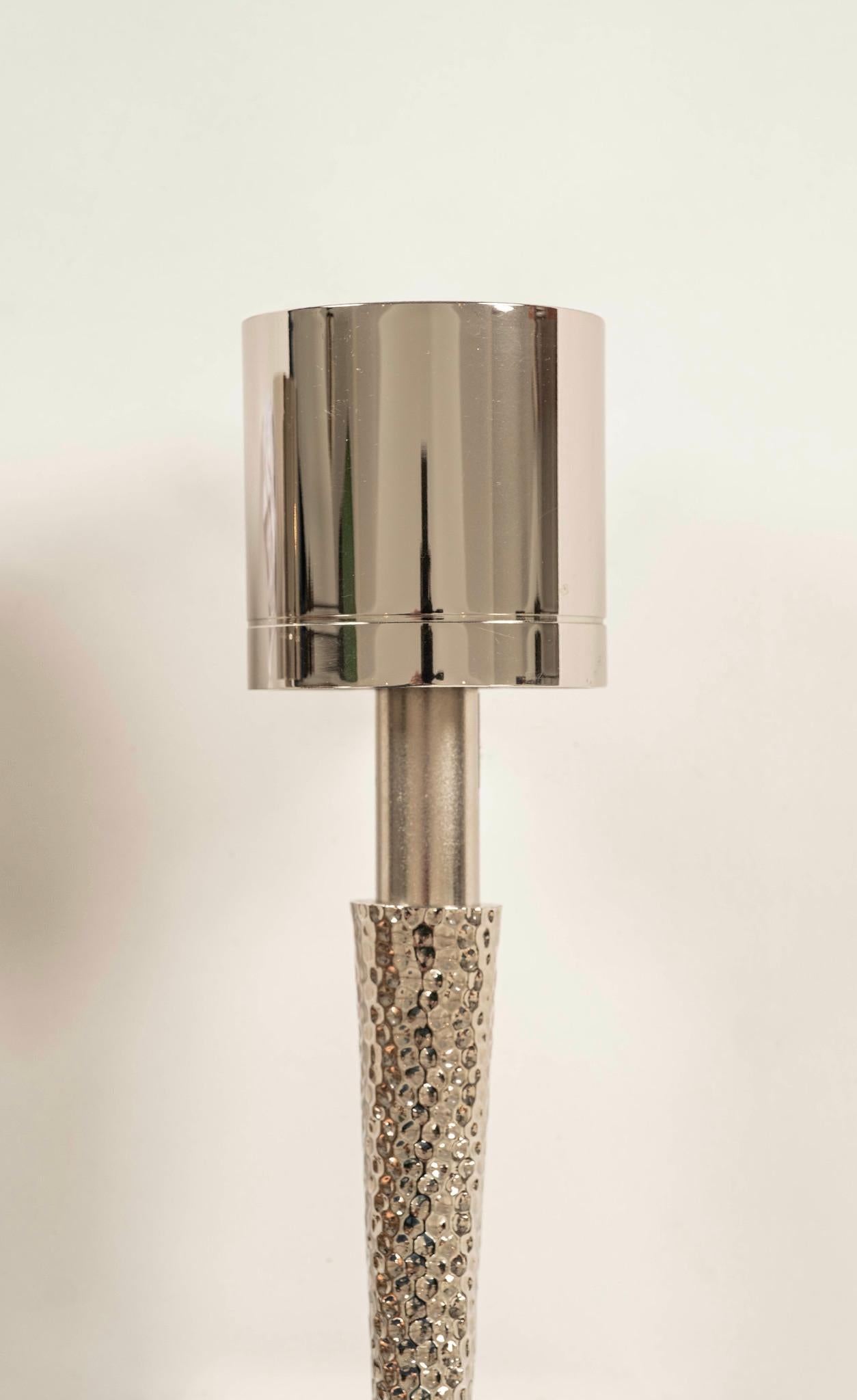 Modern Pair Jonathan Browning Hammered Nickel Brass Torch Sconces For Sale