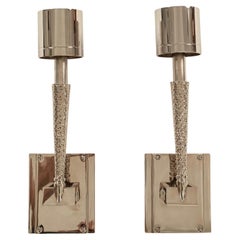 Pair Jonathan Browning Hammered Nickel Brass Torch Sconces