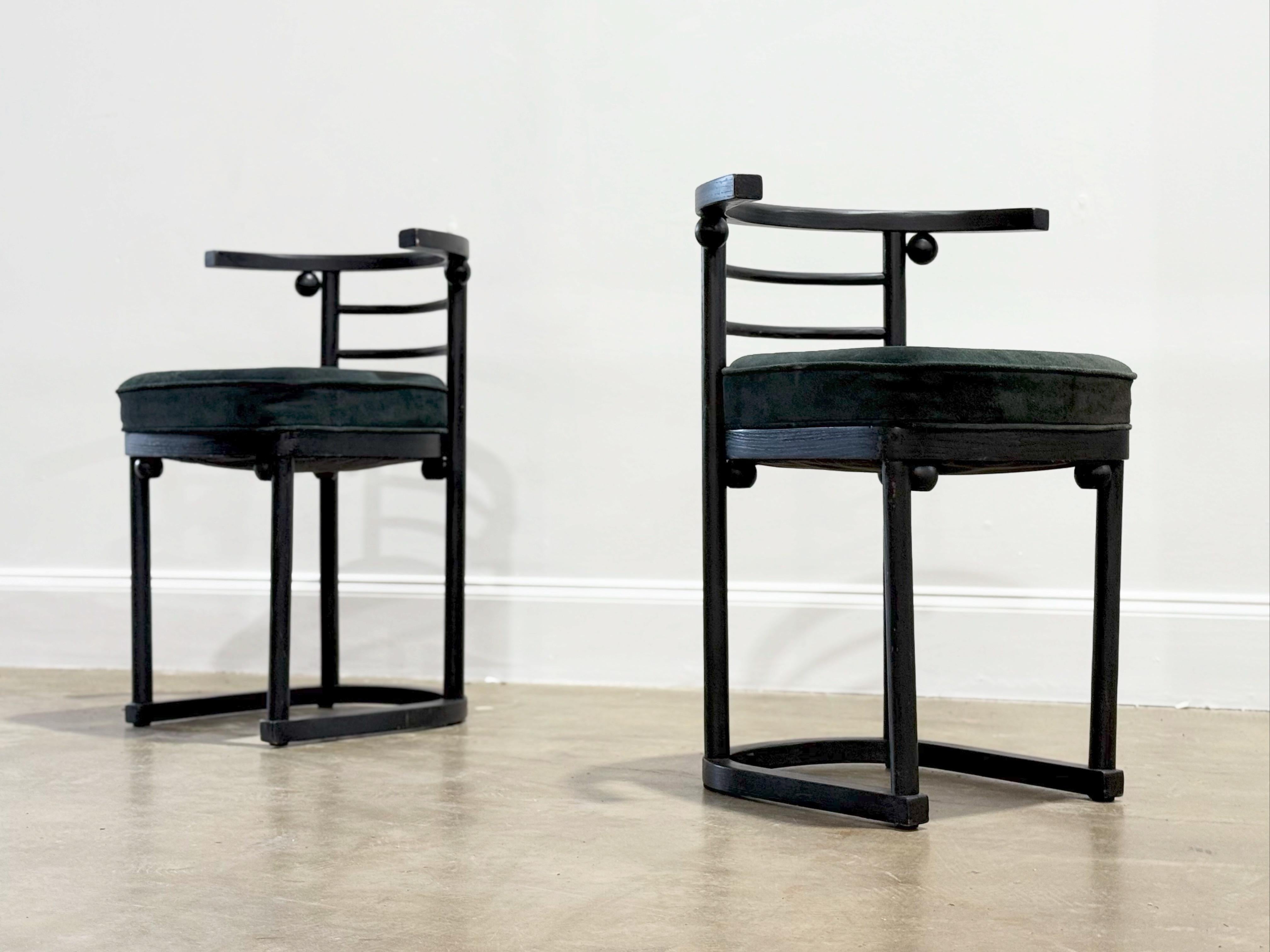 PAIR Josef Hoffman Fledermaus Chairs - Cafe Dining Chairs - Forest Green Suede 4