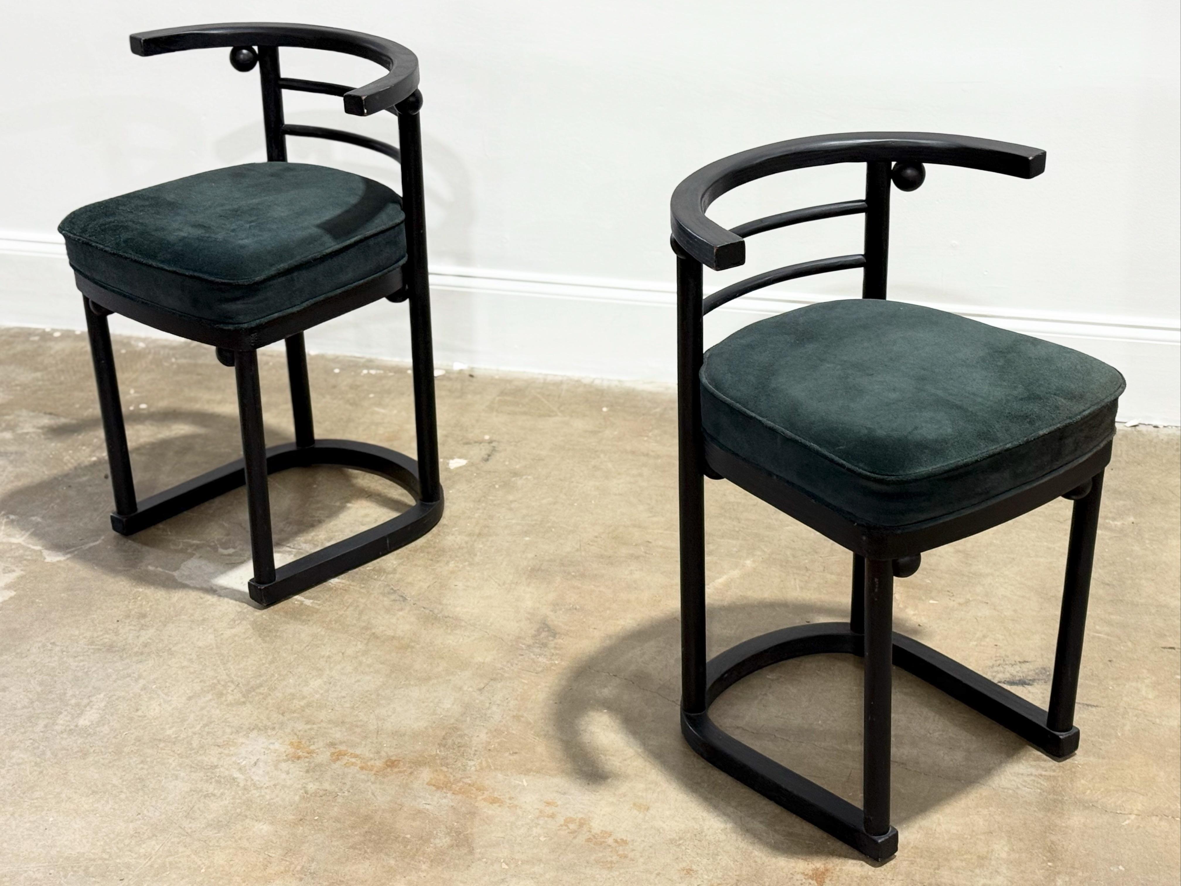 PAIR Josef Hoffman Fledermaus Chairs - Cafe Dining Chairs - Forest Green Suede 6