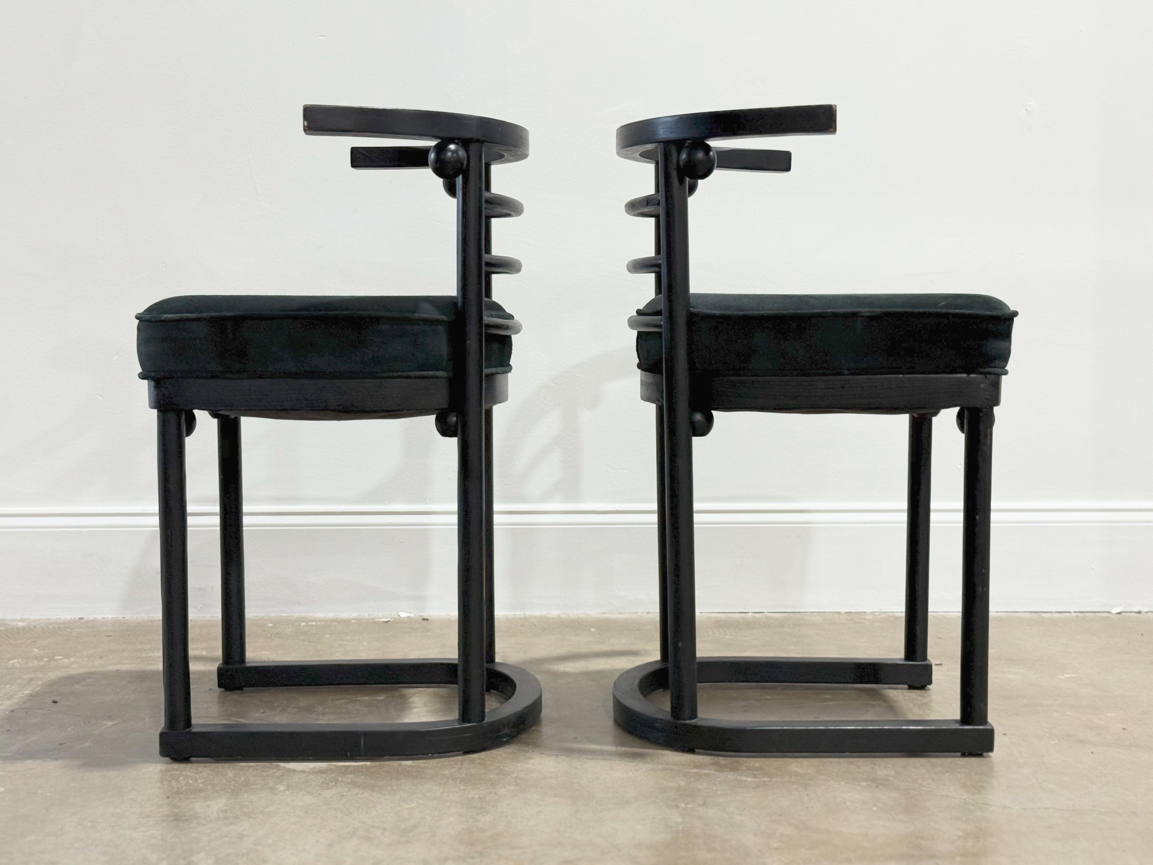 Bauhaus PAIR Josef Hoffman Fledermaus Chairs - Cafe Dining Chairs - Forest Green Suede