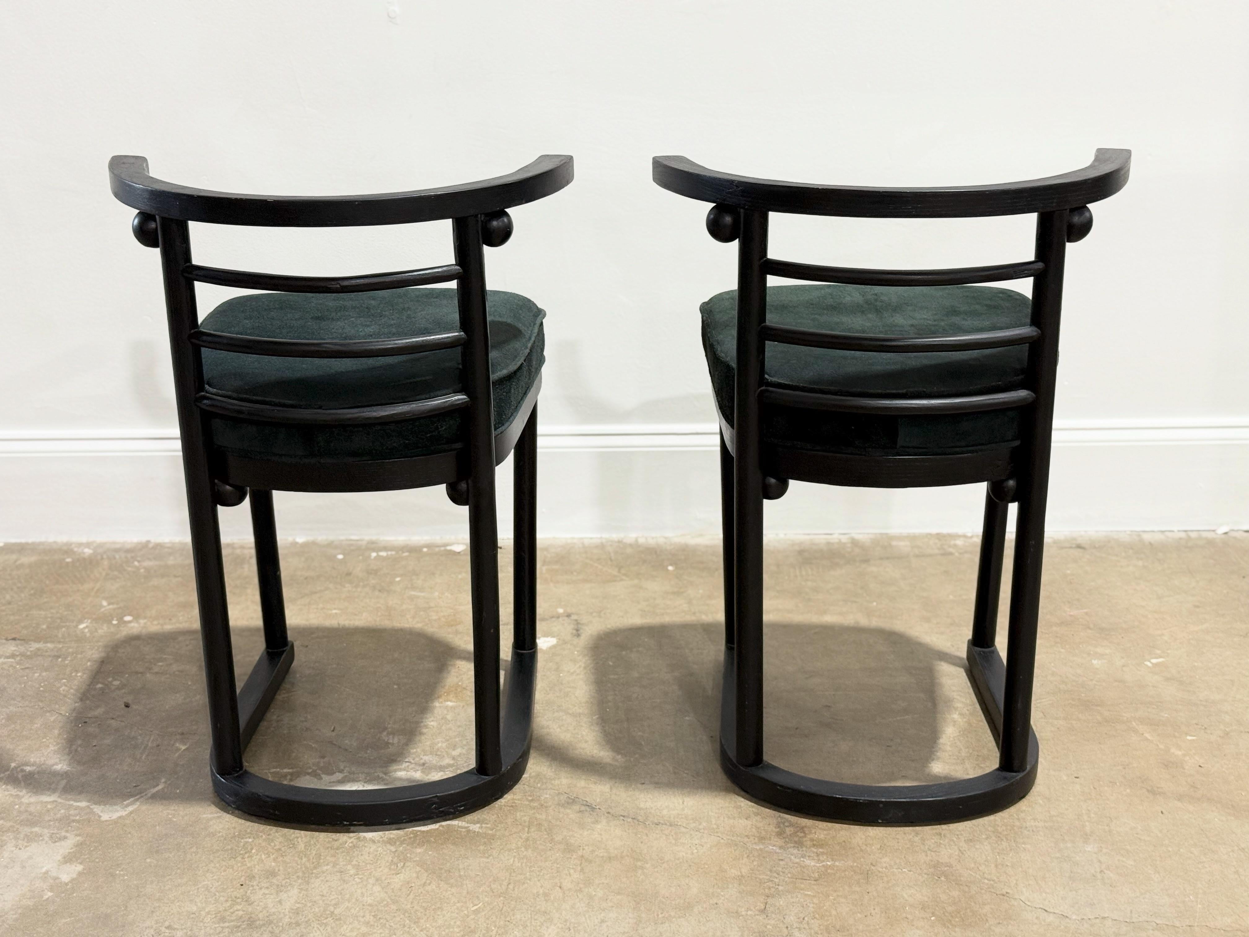 French PAIR Josef Hoffman Fledermaus Chairs - Cafe Dining Chairs - Forest Green Suede