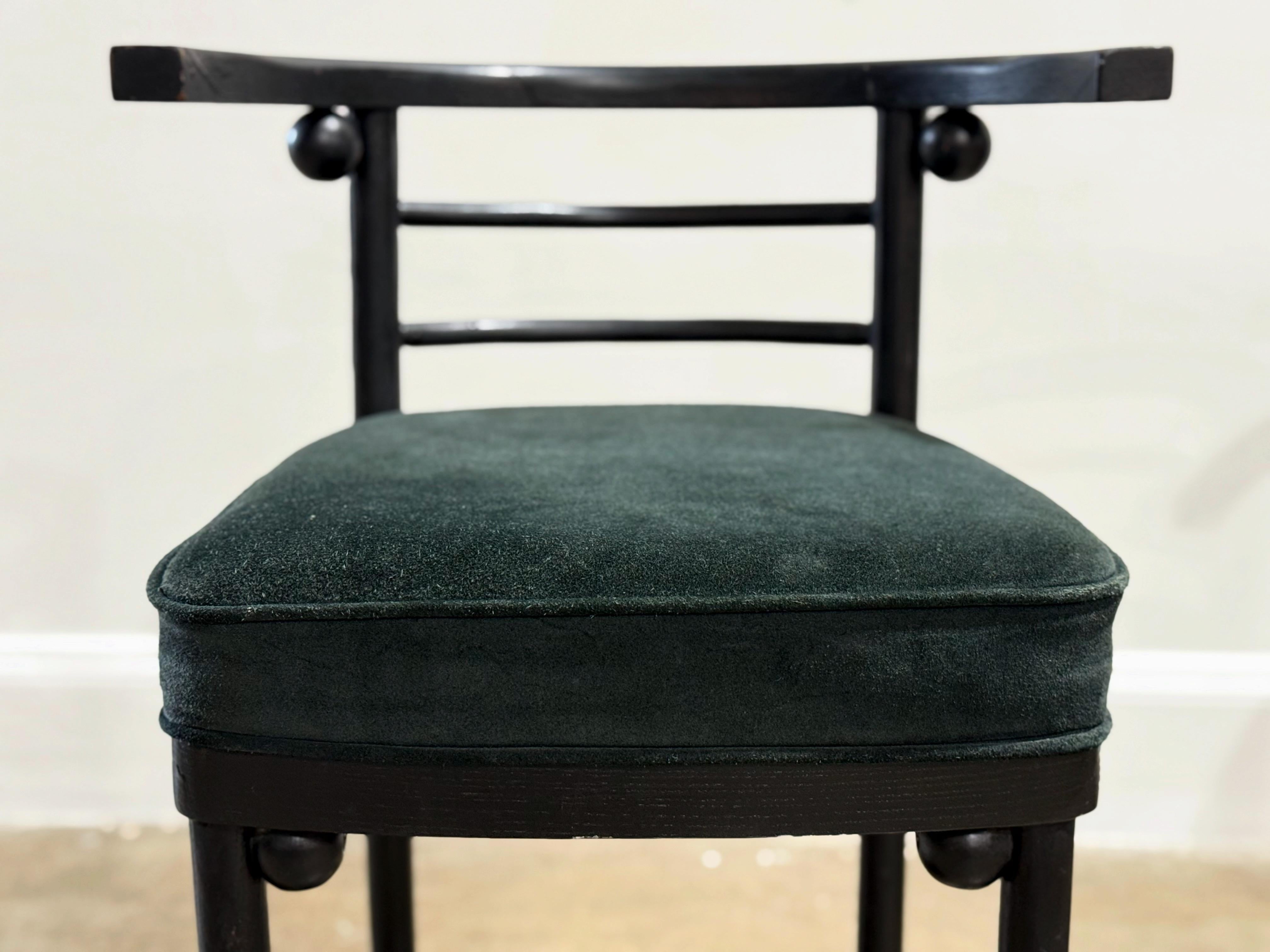 Mid-20th Century PAIR Josef Hoffman Fledermaus Chairs - Cafe Dining Chairs - Forest Green Suede