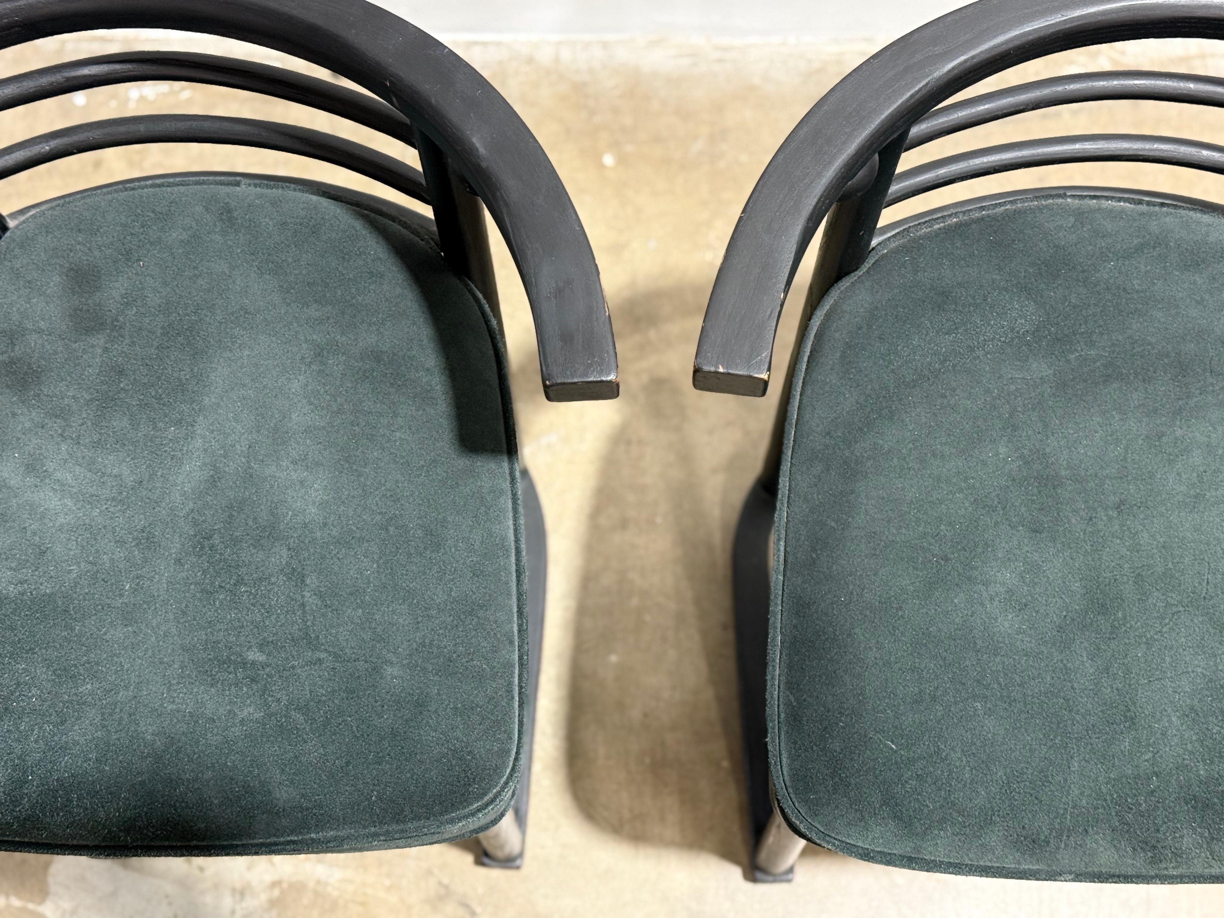PAIR Josef Hoffman Fledermaus Chairs - Cafe Dining Chairs - Forest Green Suede 3