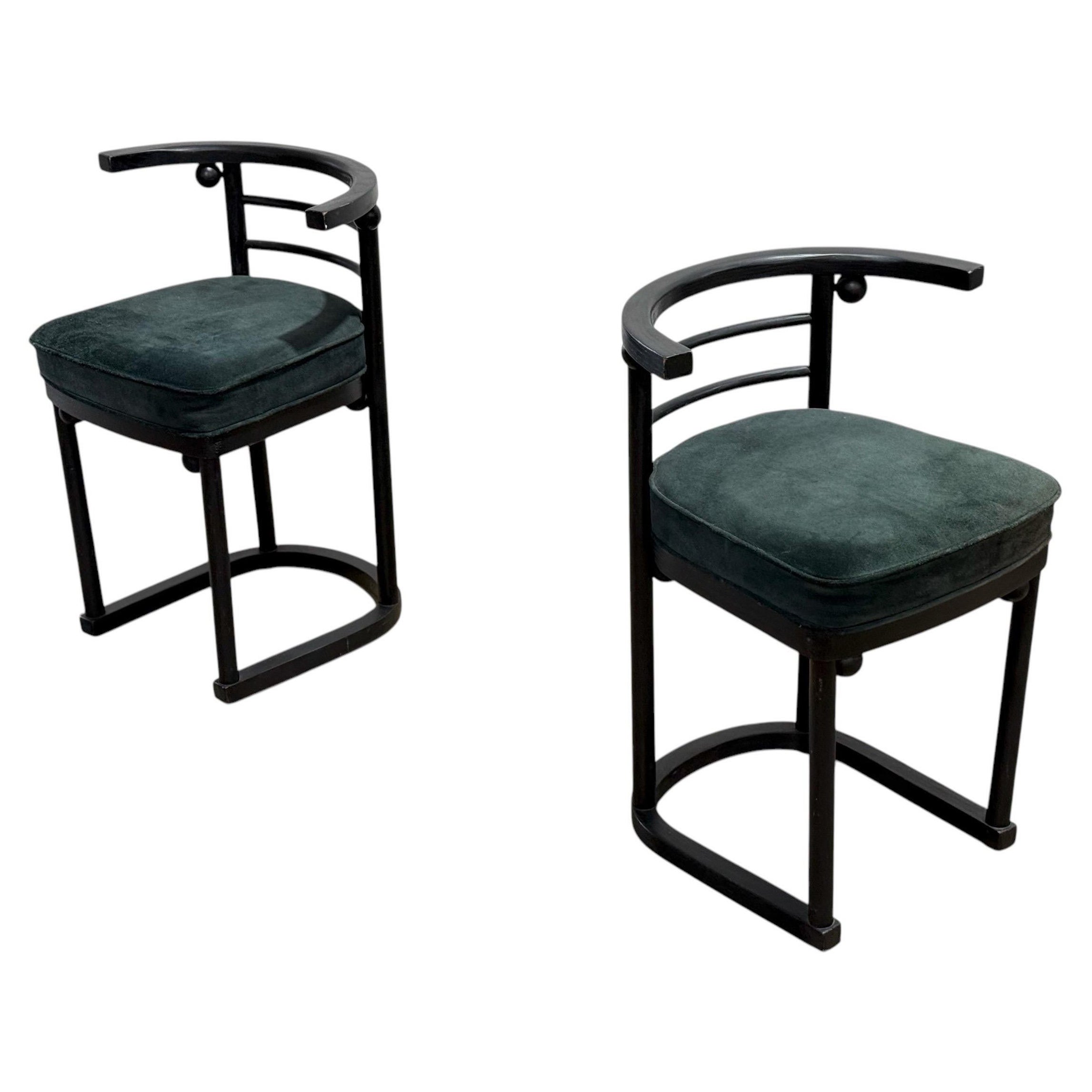 PAIR Josef Hoffman Fledermaus Chairs - Cafe Dining Chairs - Forest Green Suede