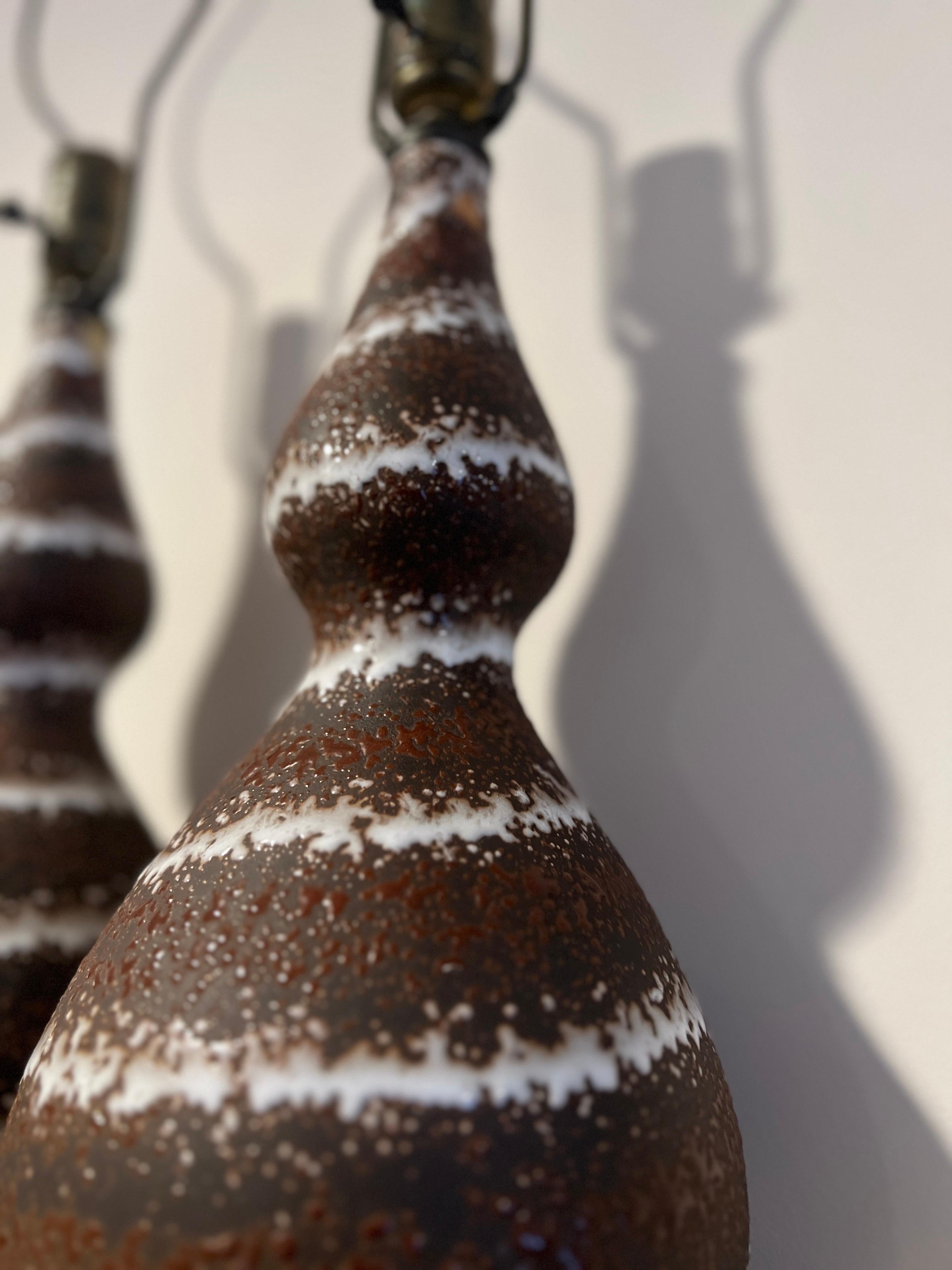 Pair, Joseph Francis Von Tury French Volcanic Glaze Pottery Lamps C. 1960s For Sale 2