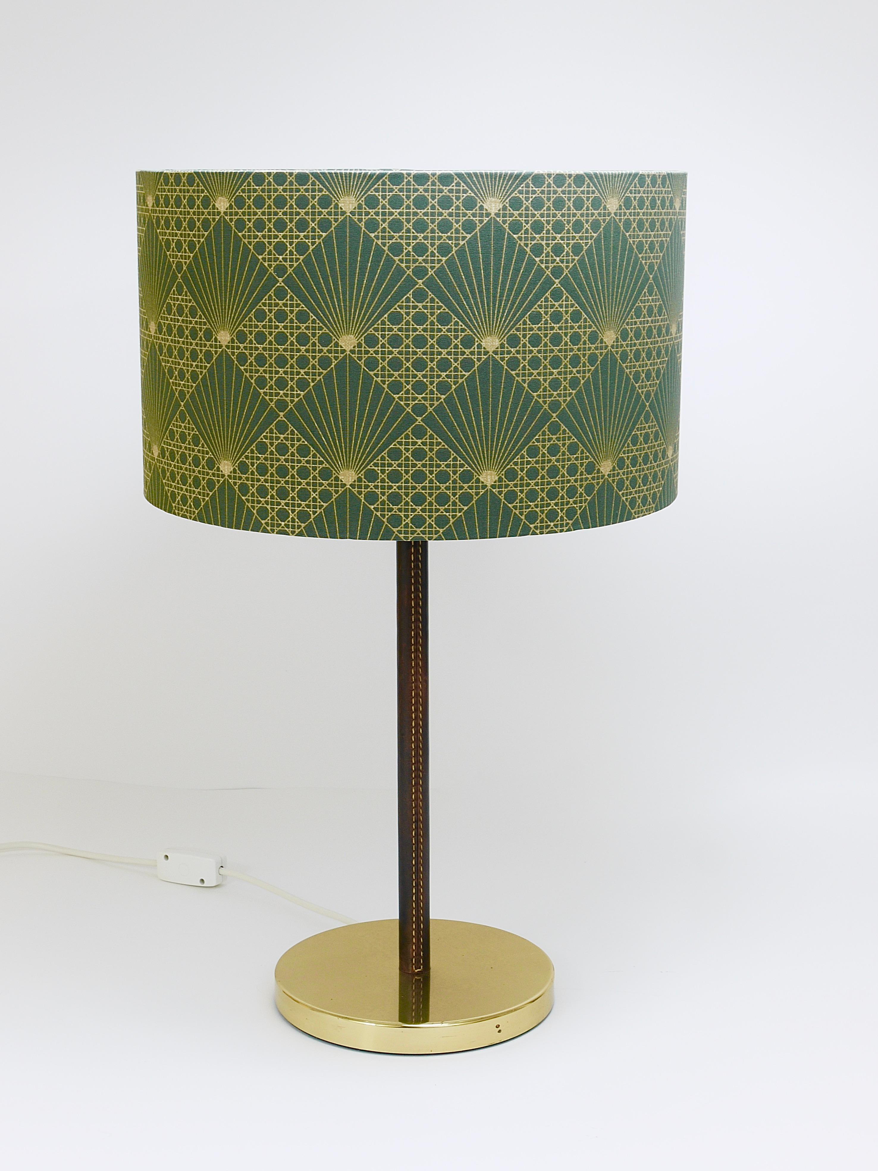 Pair J.T. Kalmar Brass & Leather Mid-Century Table or Side Lamps, Austria, 1960s For Sale 4