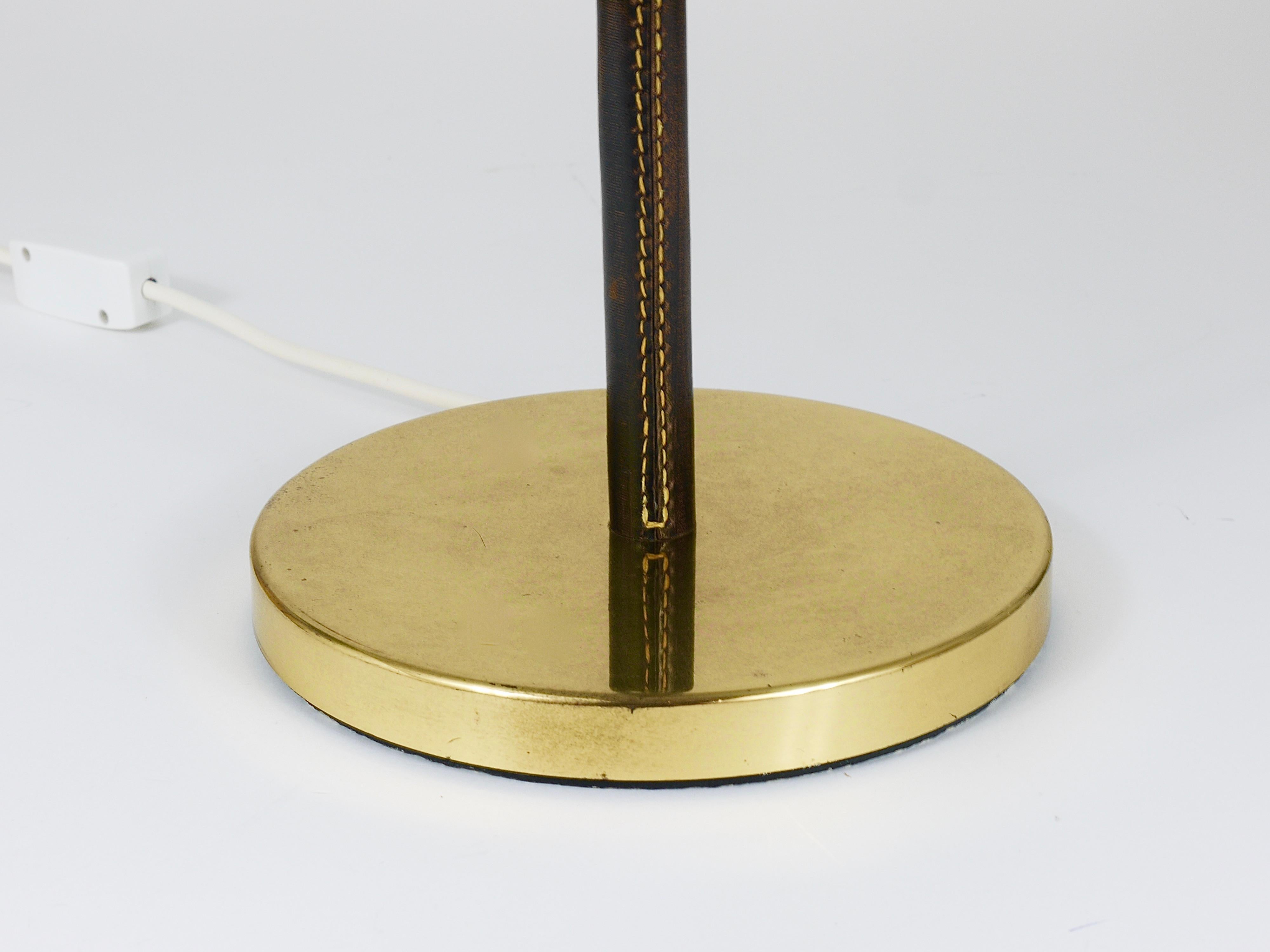 Pair J.T. Kalmar Brass & Leather Mid-Century Table or Side Lamps, Austria, 1960s For Sale 11