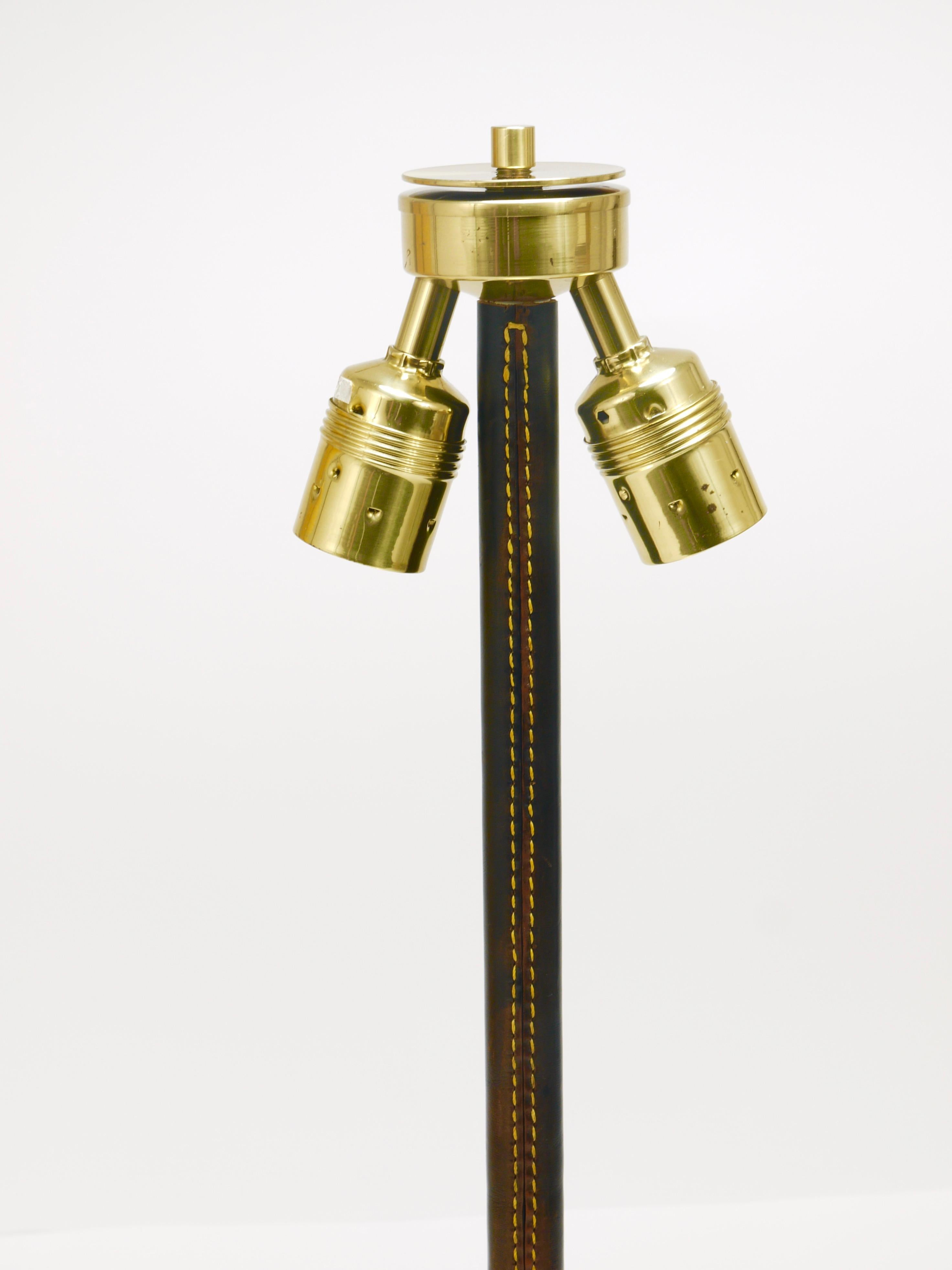 Pair J.T. Kalmar Brass & Leather Mid-Century Table or Side Lamps, Austria, 1960s For Sale 12