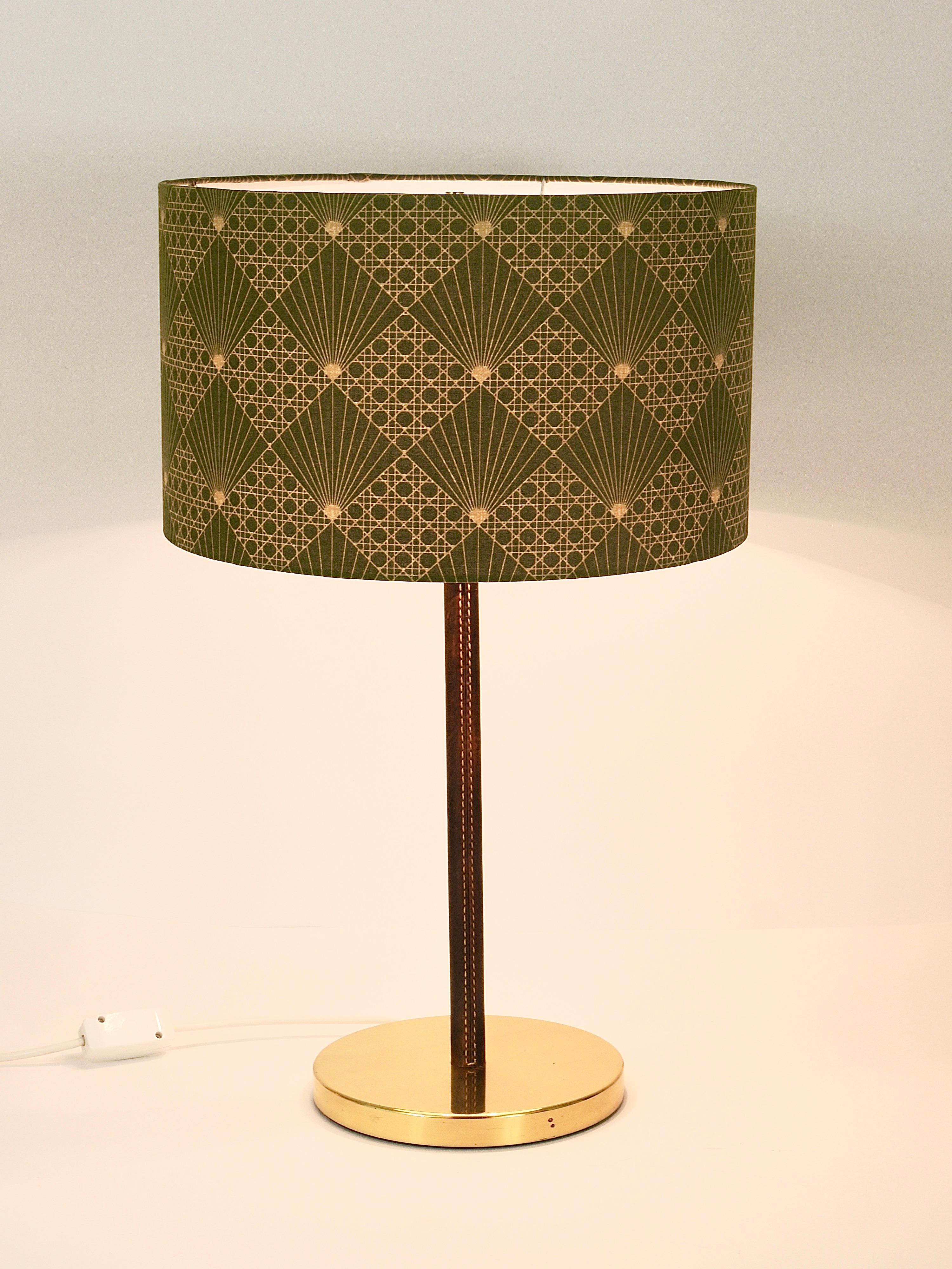 Mid-Century Modern Pair J.T. Kalmar Brass & Leather Mid-Century Table or Side Lamps, Austria, 1960s For Sale