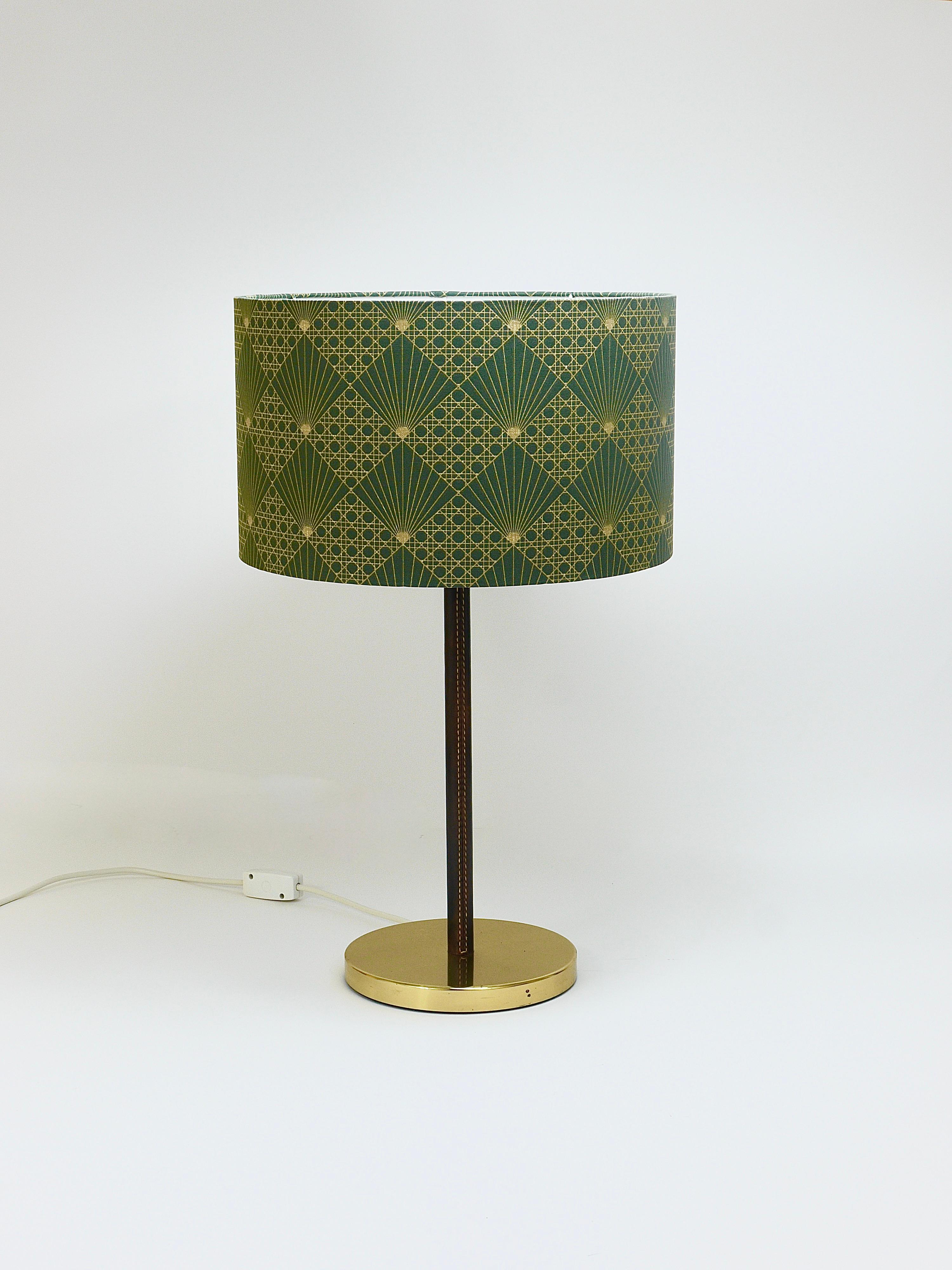 Pair J.T. Kalmar Brass & Leather Mid-Century Table or Side Lamps, Austria, 1960s In Good Condition For Sale In Vienna, AT