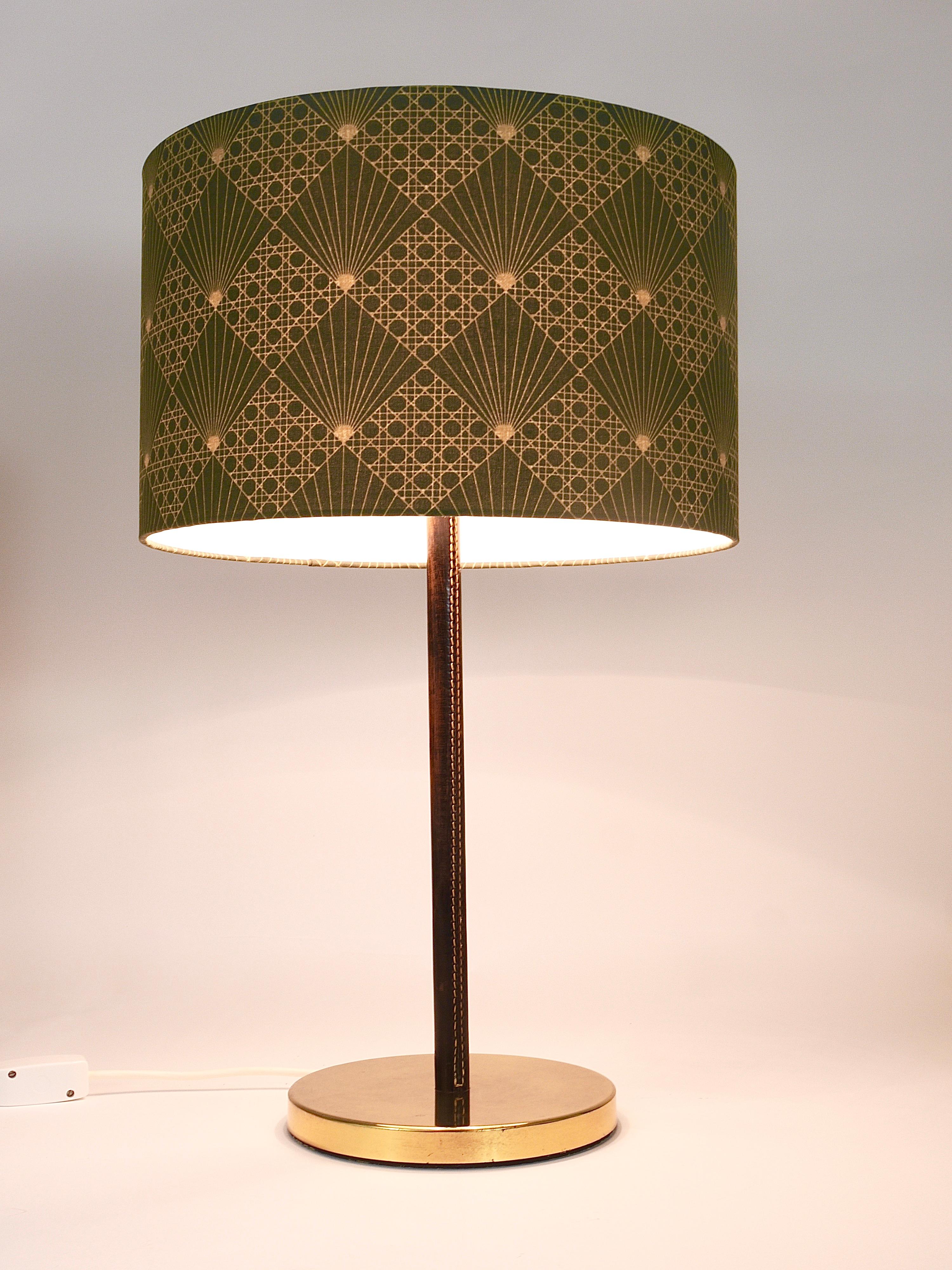 Pair J.T. Kalmar Brass & Leather Mid-Century Table or Side Lamps, Austria, 1960s For Sale 1