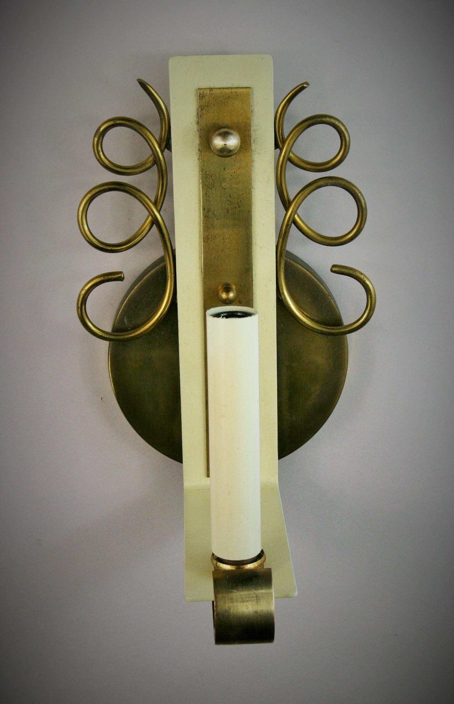Mid-20th Century French Pair of Jules Leleu Brass Sconces For Sale