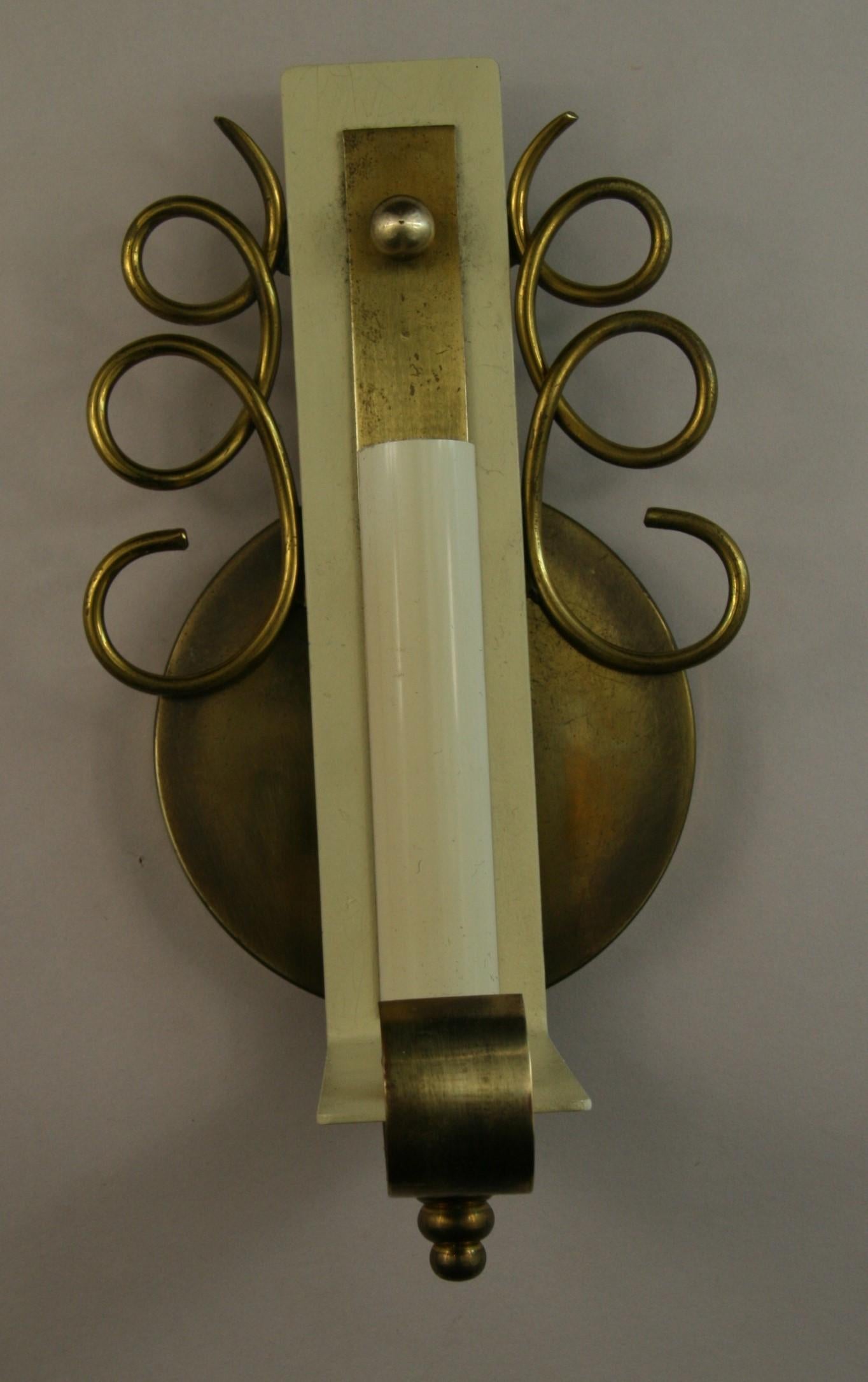 French Pair of Jules Leleu Brass Sconces For Sale 1