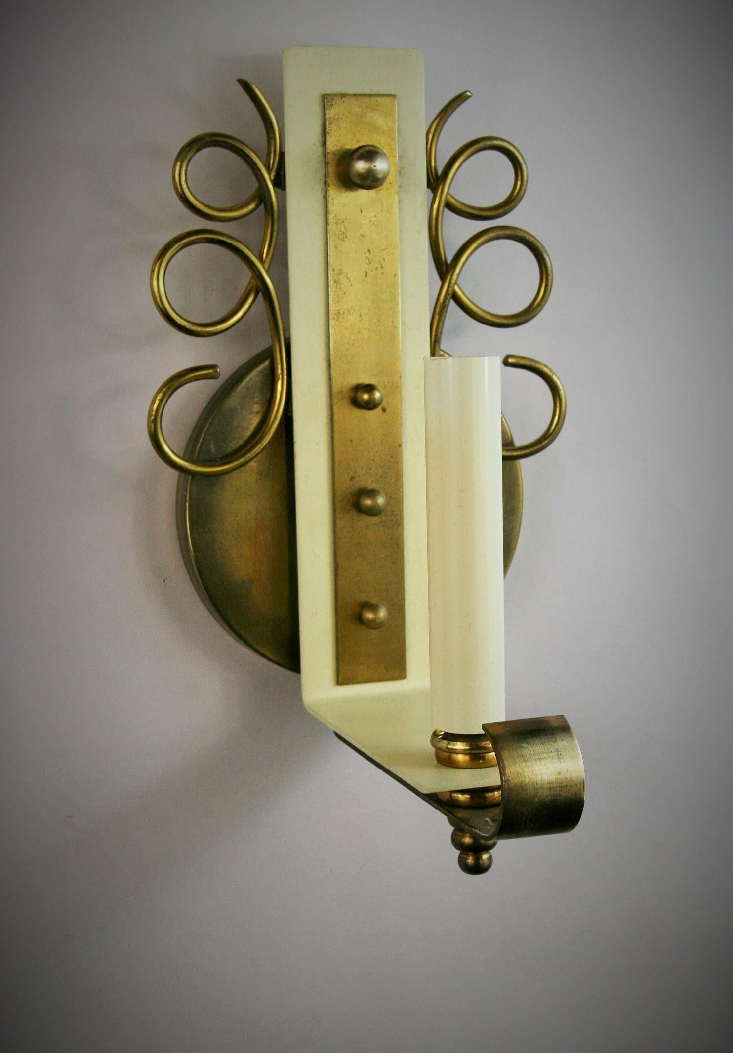 French Pair of Jules Leleu Brass Sconces For Sale 3