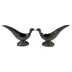 Pair Just Andersen, Denmark 1930s Art Deco Disko Metal Stylised Bird Pipe Rests