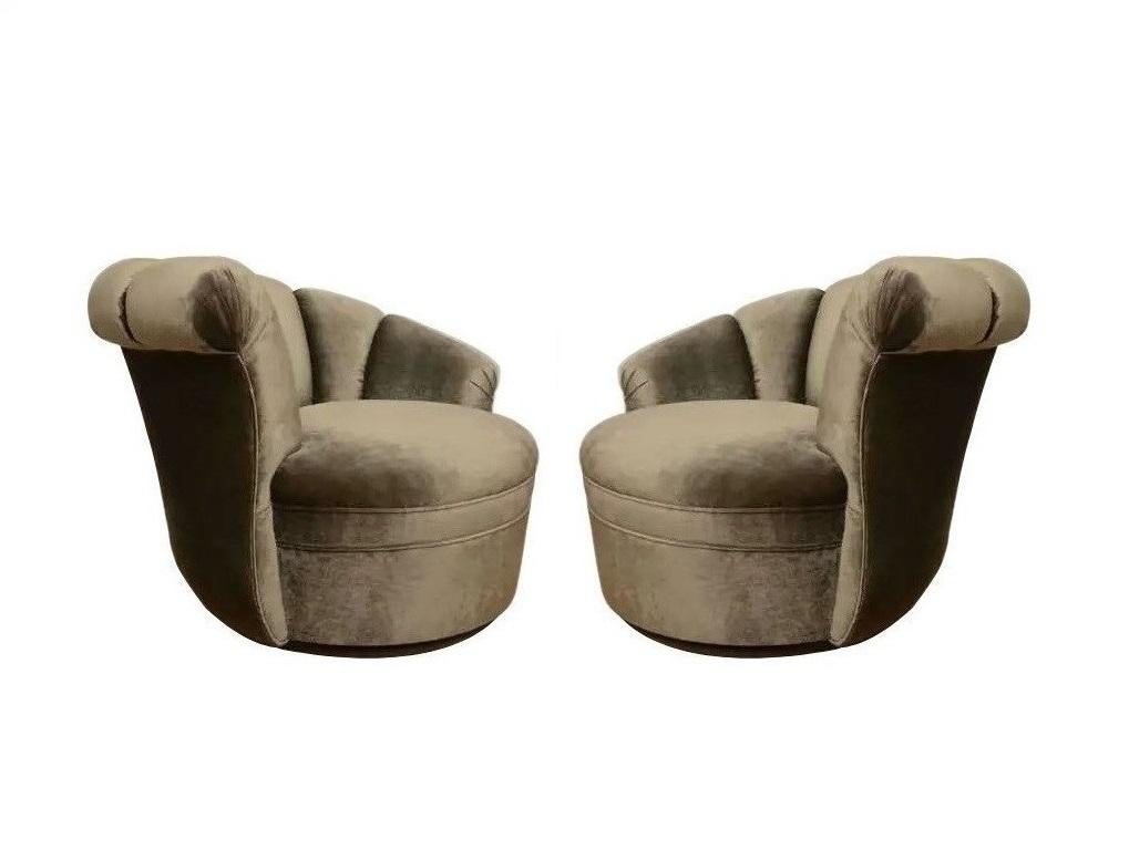 Pair Kagan Style Channel Back Nautilus Swivel Chairs For Sale 3