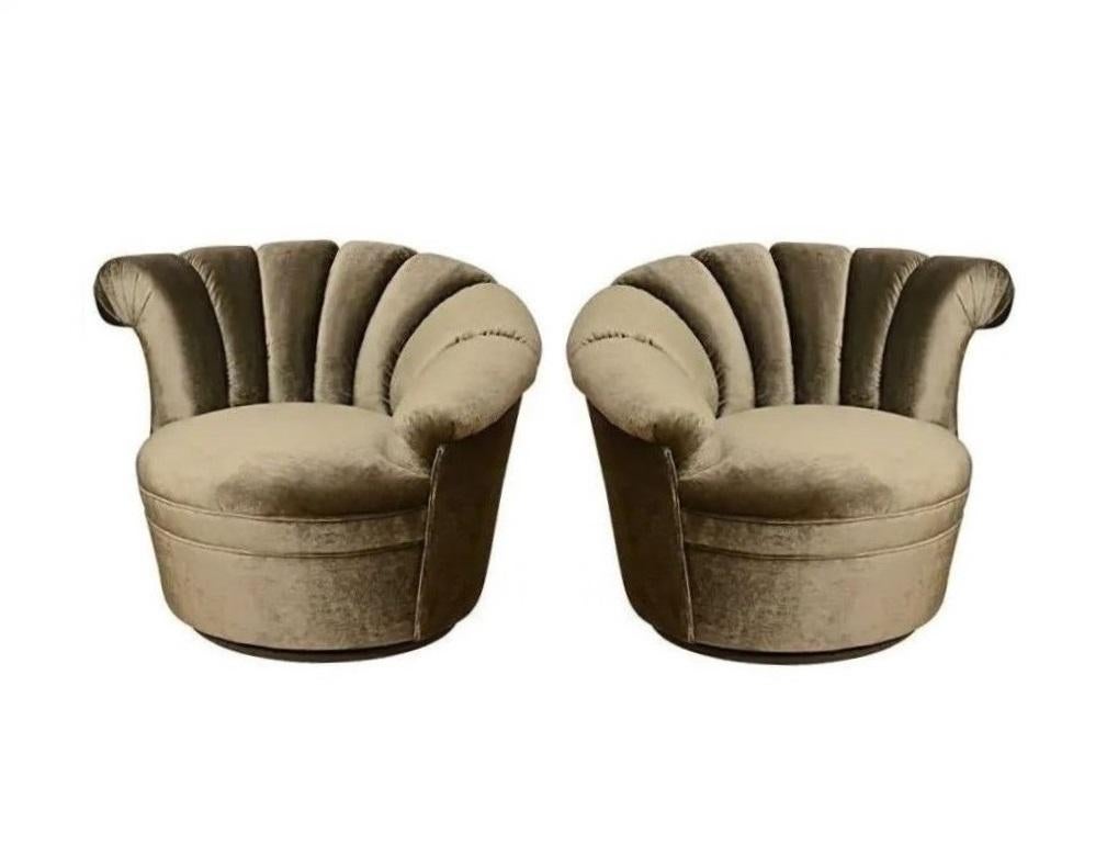 Pair Kagan Style Channel Back Nautilus Swivel Chairs For Sale 4