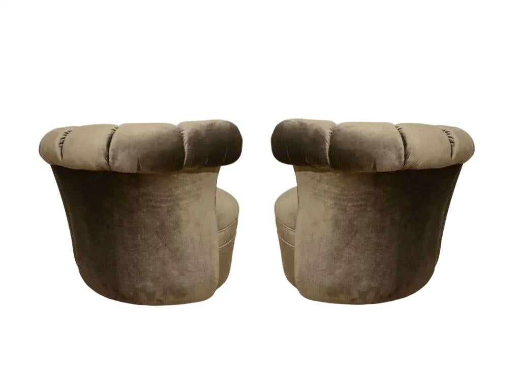 Pair Kagan Style Channel Back Nautilus Swivel Chairs For Sale 7
