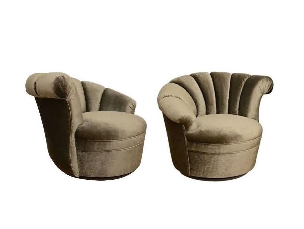 Pair Kagan Style Channel Back Nautilus Swivel Chairs For Sale 2
