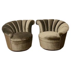 Pair Kagan Style Channel Back Nautilus Swivel Chairs