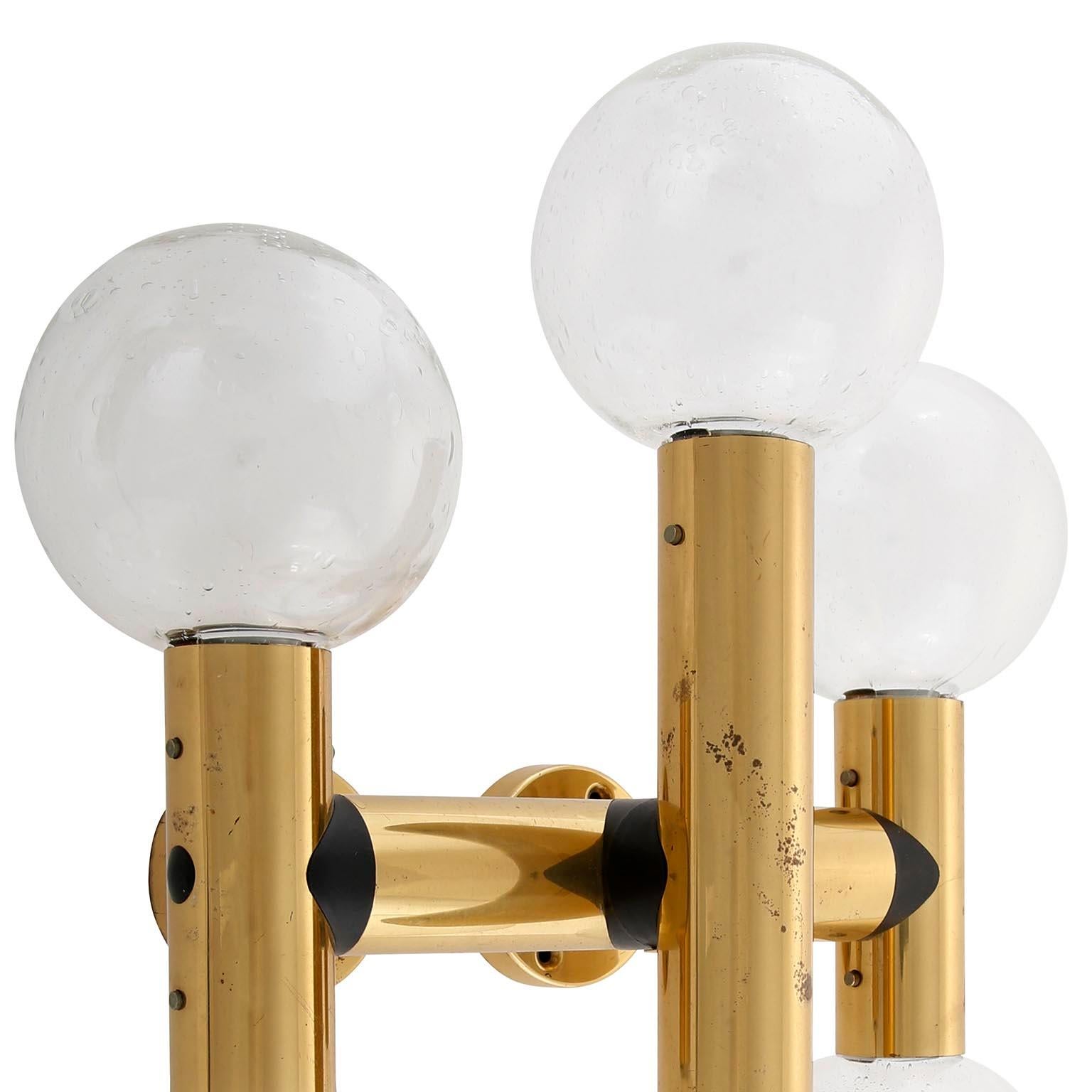 Blown Glass Pair of Kalmar Sconces Flush Mount Lights 'RS 6 WA', Glass Brass, 1970 For Sale