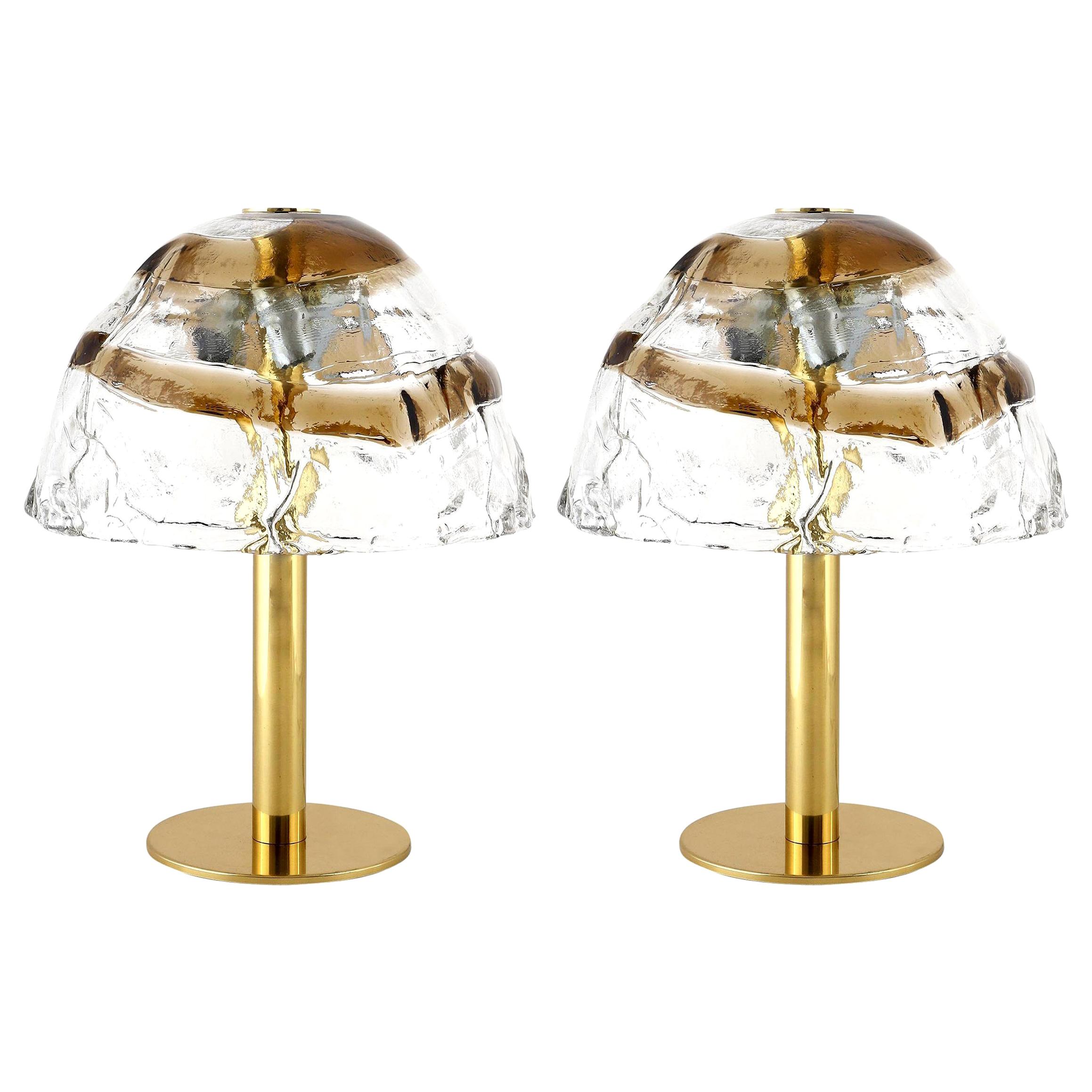 Pair of Kalmar Table Lamps, Brass and Murano Glass, 1970