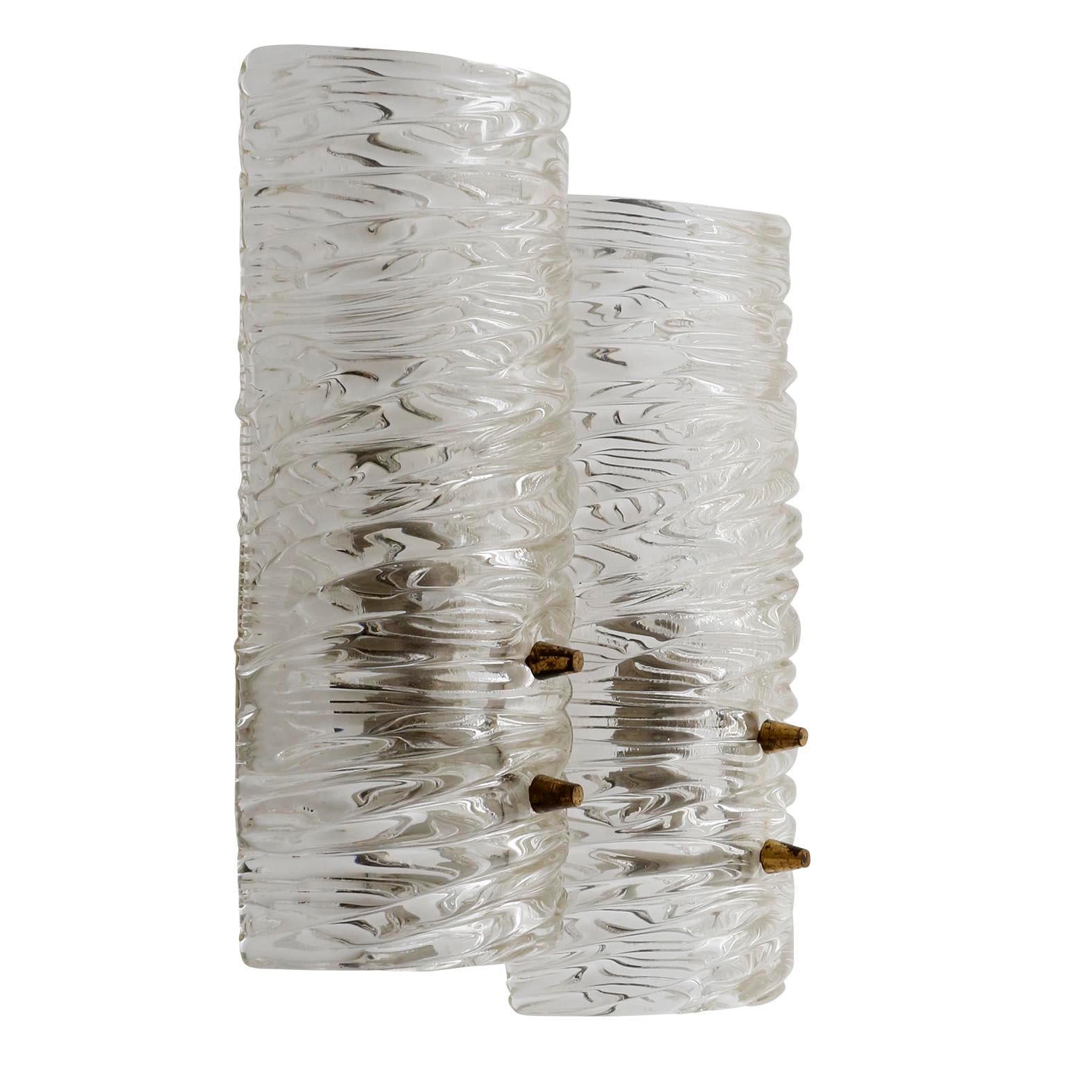 Mid-Century Modern Pair of Kalmar Textured Glass Sconces Wall Lights, circa 1960 For Sale