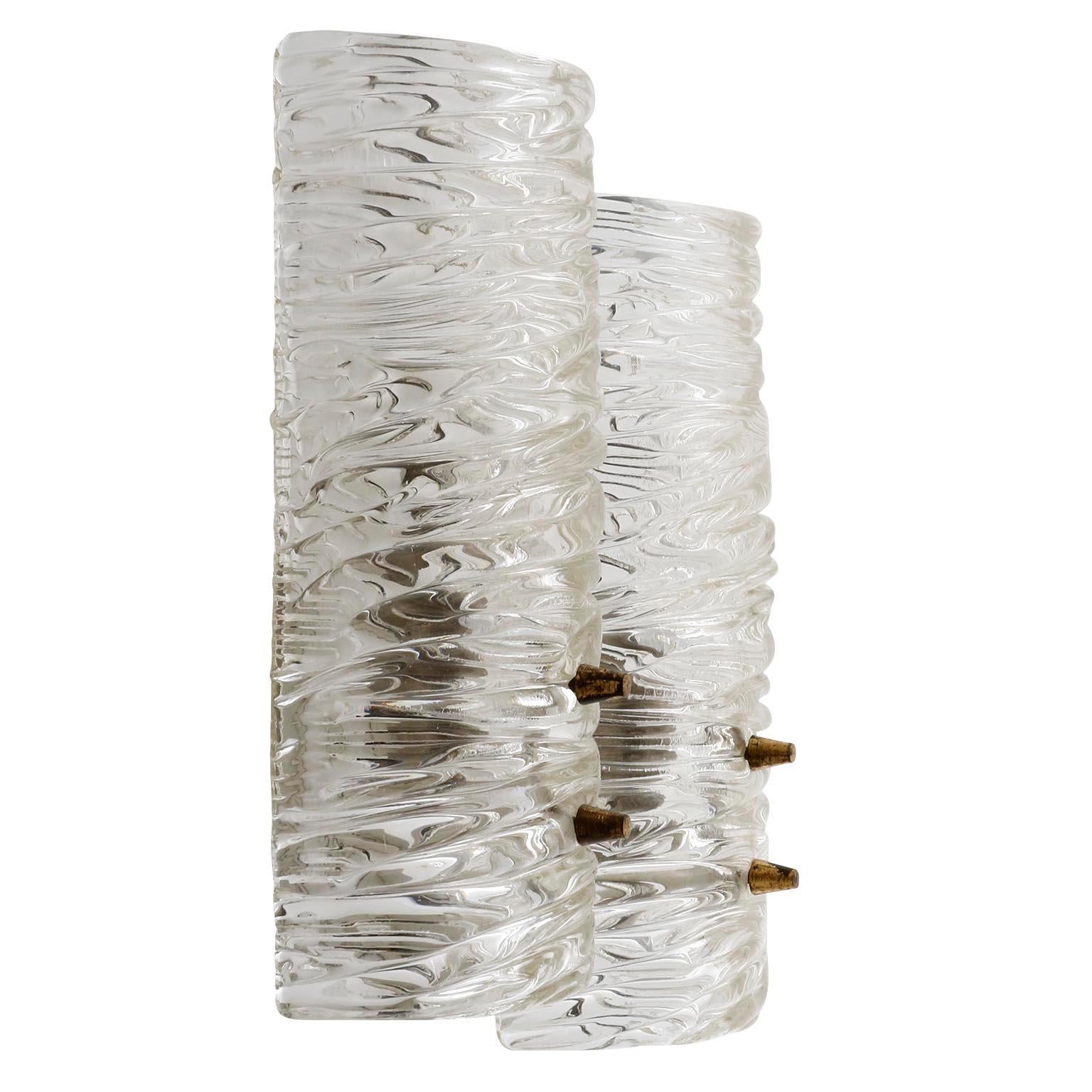 Austrian Pair of Kalmar Textured Glass Sconces Wall Lights, circa 1960 For Sale