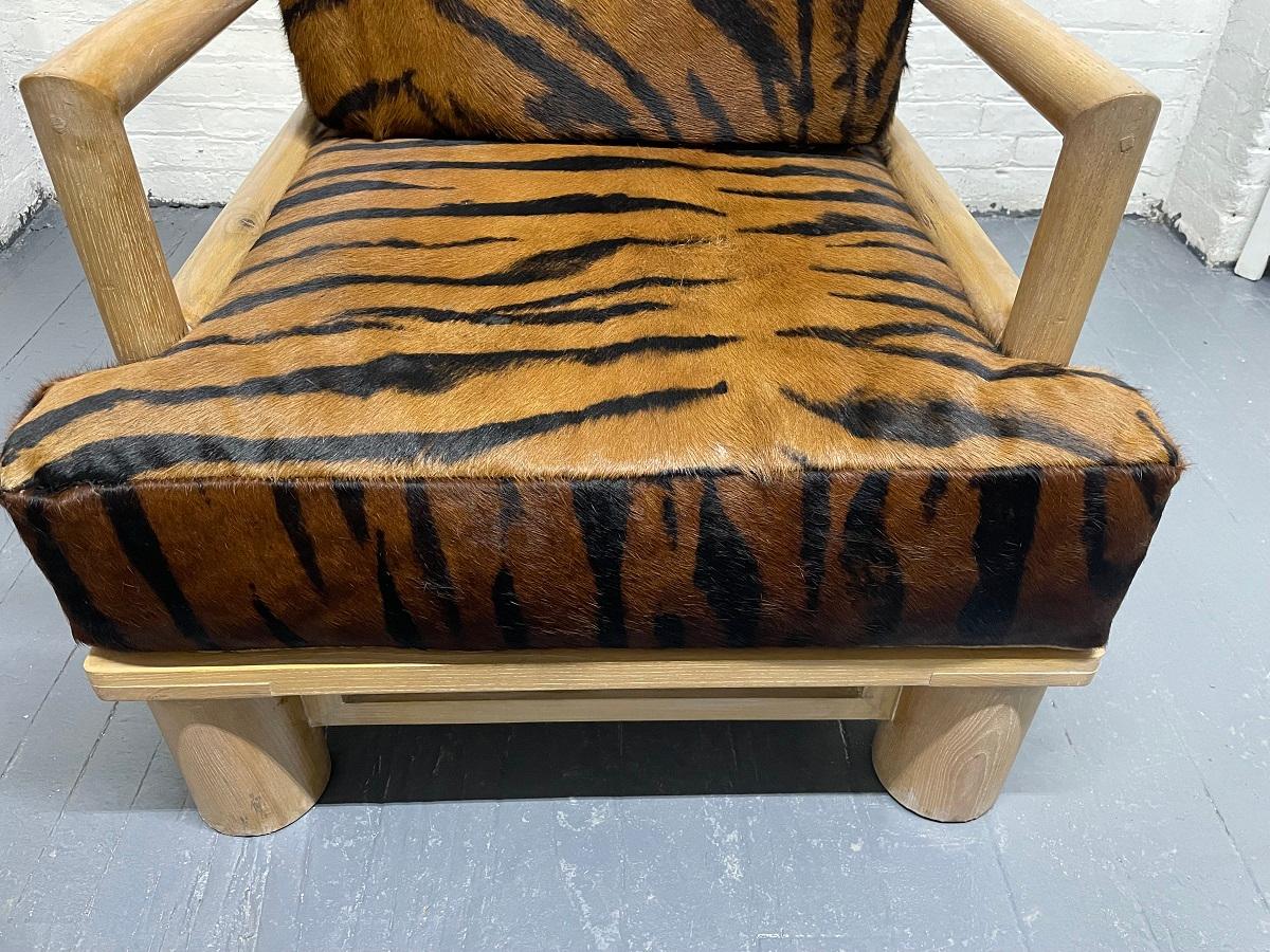 Pair Dowel Wood Lounge Chairs in Zebra Hide For Sale 4
