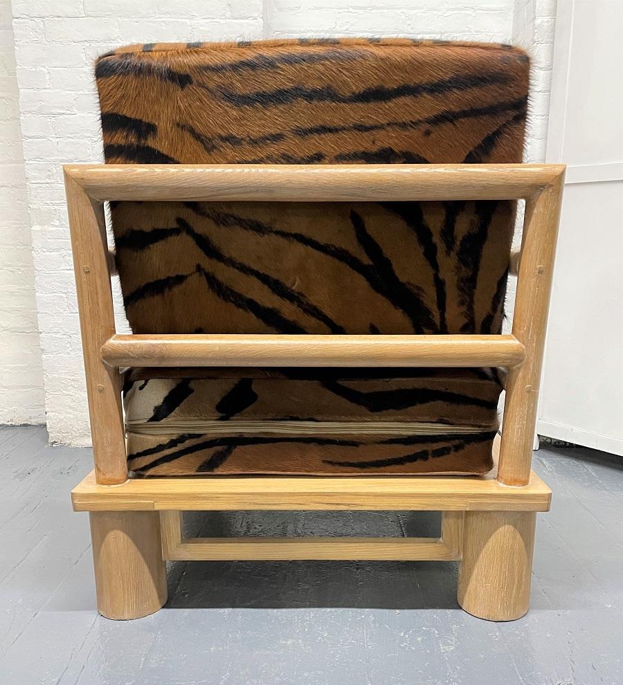 Cerused Pair Dowel Wood Lounge Chairs in Zebra Hide For Sale