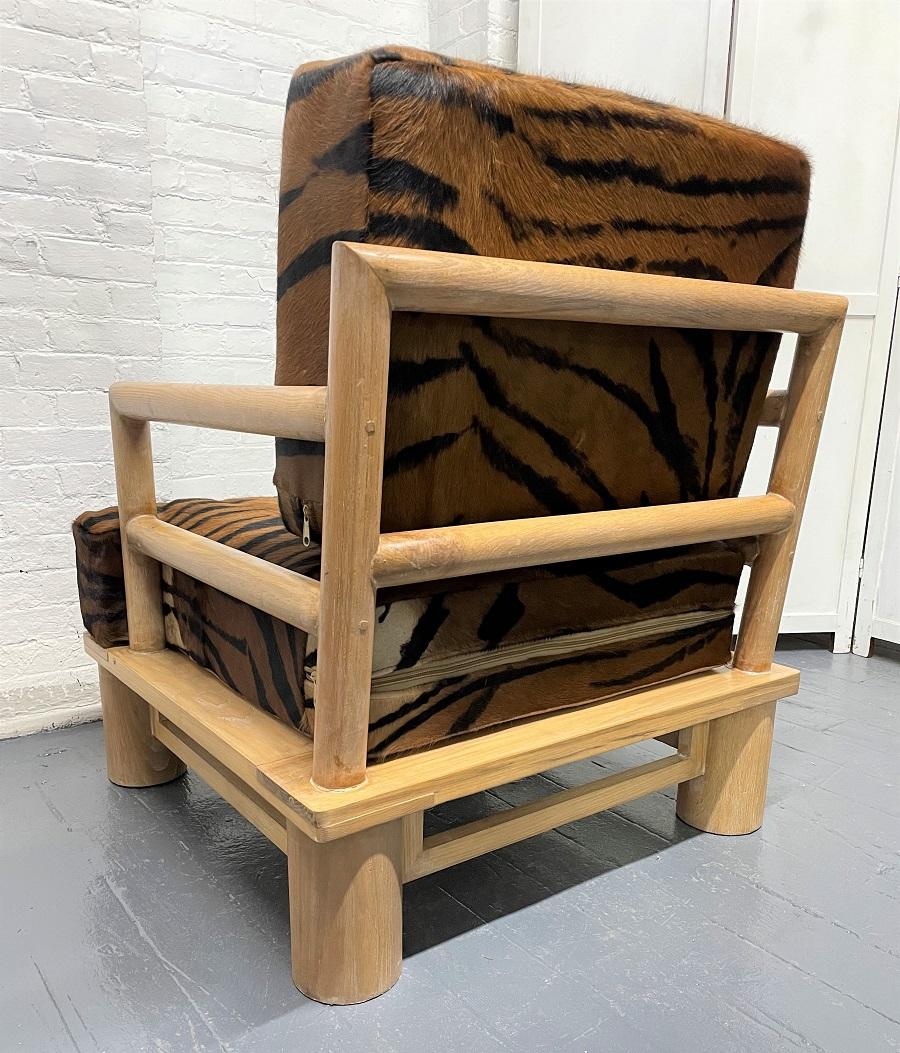 Pair Dowel Wood Lounge Chairs in Zebra Hide In Good Condition For Sale In New York, NY