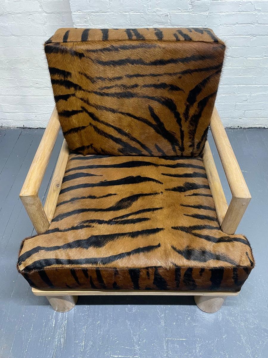 Late 20th Century Pair Dowel Wood Lounge Chairs in Zebra Hide For Sale