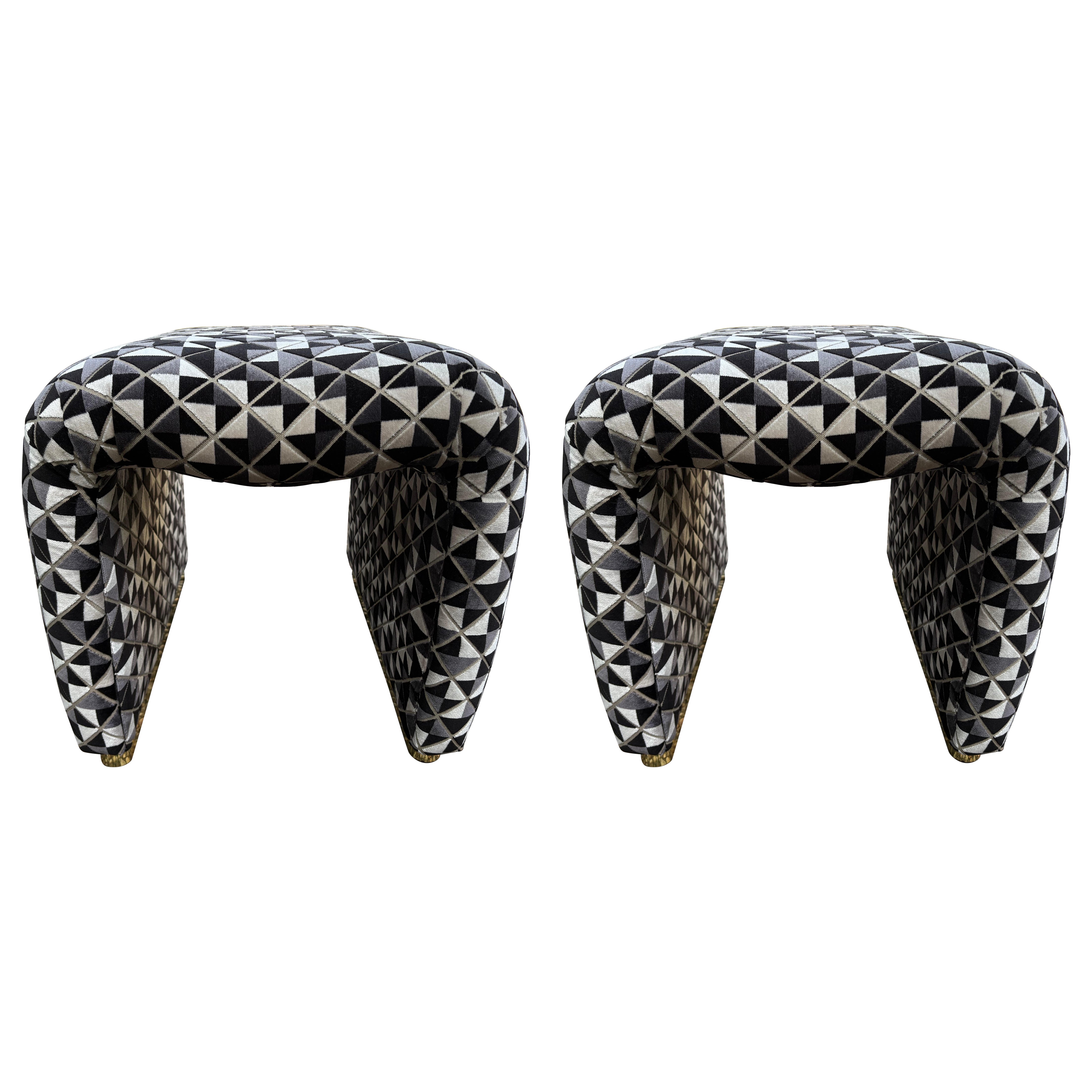 Pair Of Karl Springer Inspired Waterfall Ottomans For Sale