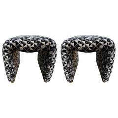 Pair Of Karl Springer Inspired Waterfall Ottomans