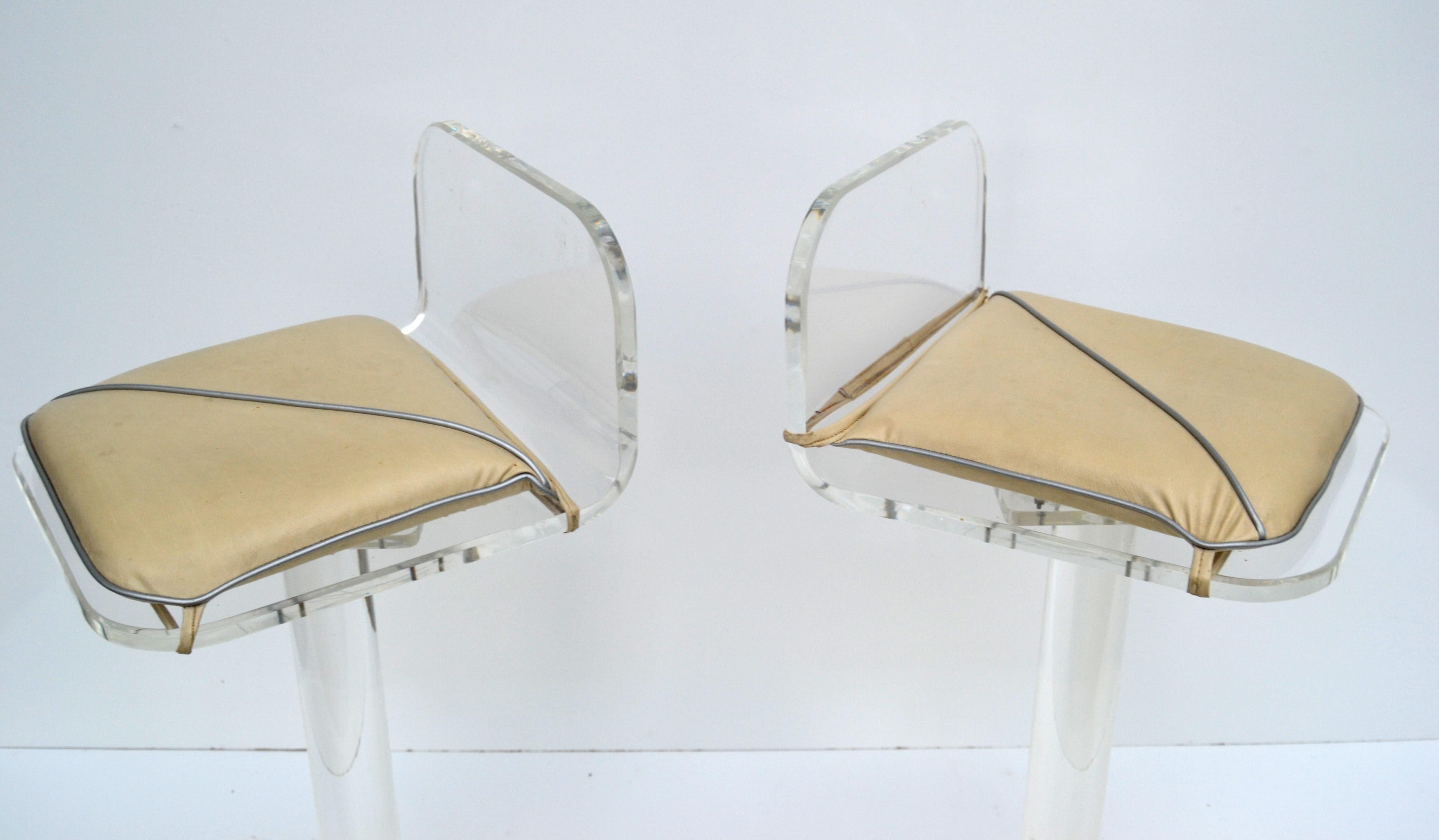 Pair, Karl Springer Lucite Swivel Function Bar Stools Mid-Century Modern For Sale 2