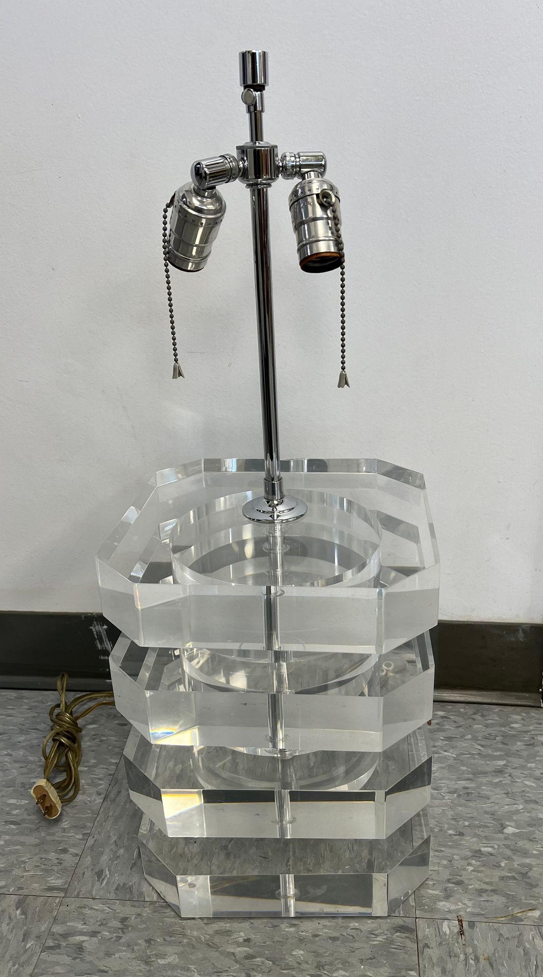 Pair Karl Springer Stacked Lucite Lamps, 1960 For Sale 4