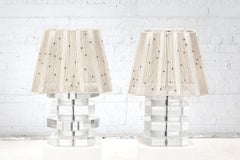 Pair Karl Springer Stacked Lucite Lamps, 1960