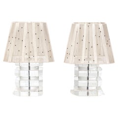 Coppia di lampade in lucite impilate Karl Springer, 1960