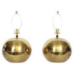 Vintage Pair Karl Springer Style Reflective Brass "Sphere" Table Lamps, Circa 1980 