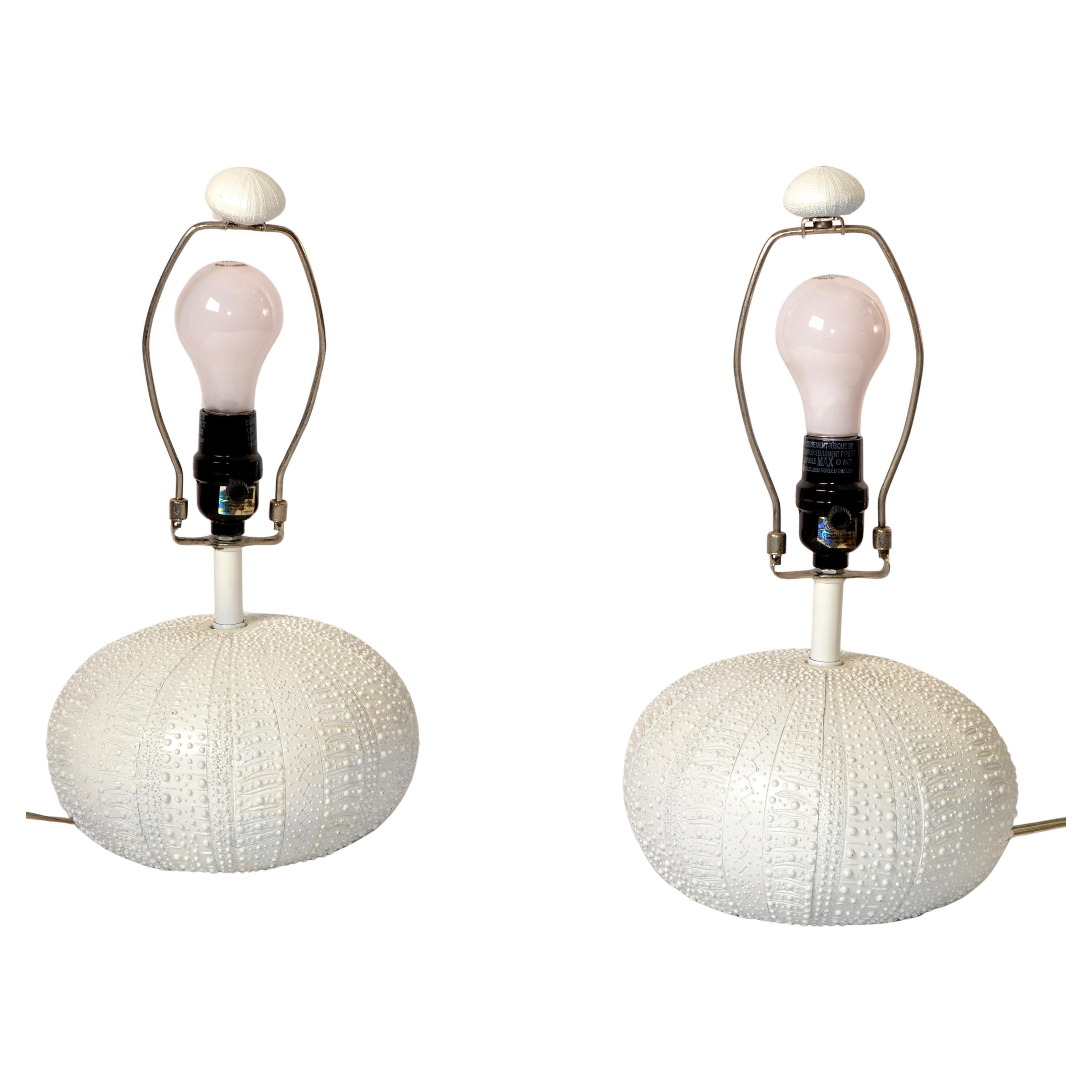 Pareja de lámparas de sobremesa de cerámica con textura de imitación estilo Karl Springer Modernas de mediados de siglo en venta 7