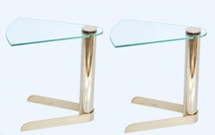 Pair, Karl Springer Style Mid-Century Modern Brass & Glass Drink Side Sofa Table