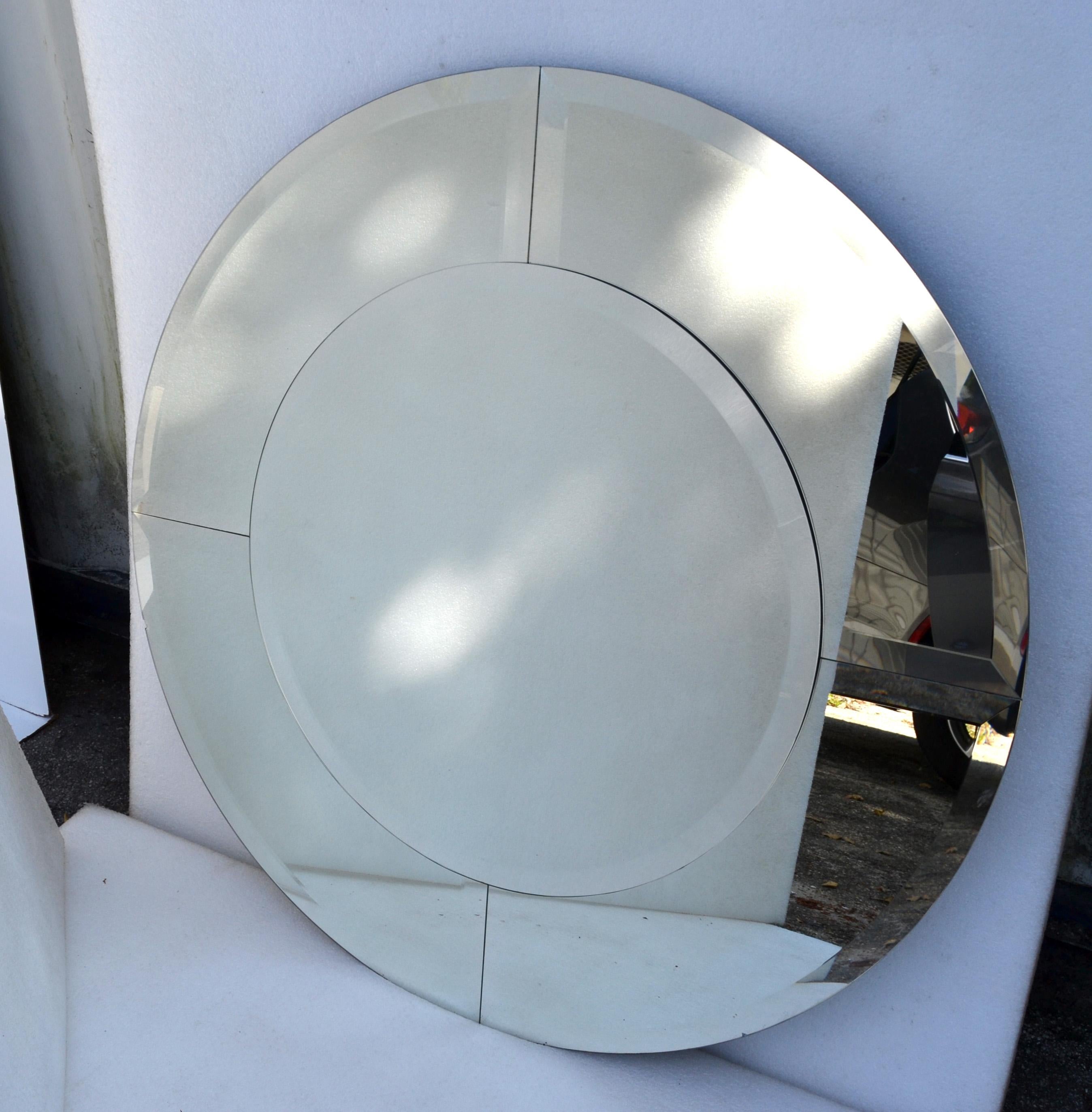 Pair, Karl Springer Style Saturn Wall Mirror Beveled Glass Panels Midcentury For Sale 9