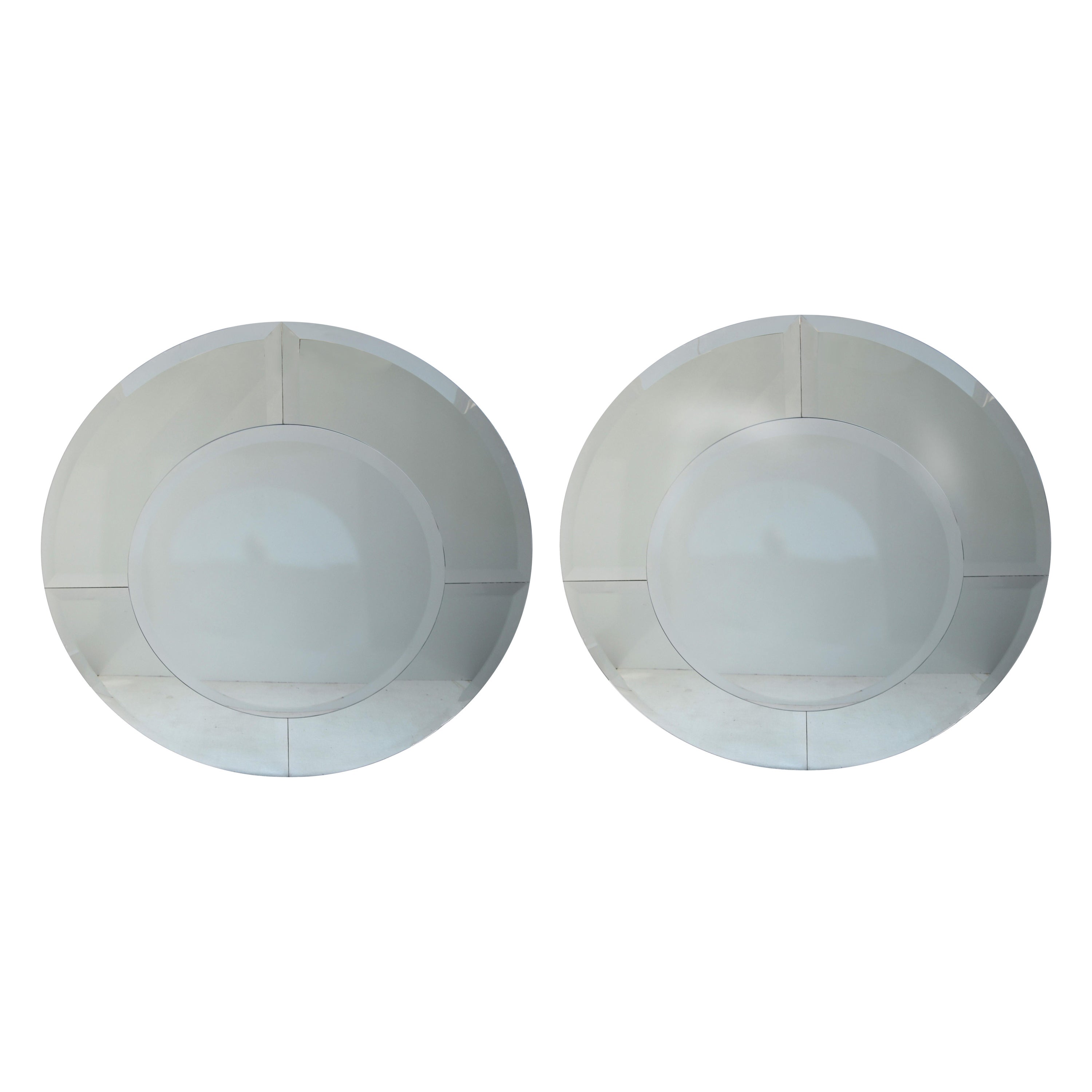 Pareja, Espejo de Pared Saturno Estilo Karl Springer Paneles de Cristal Biselado Mediados de Siglo