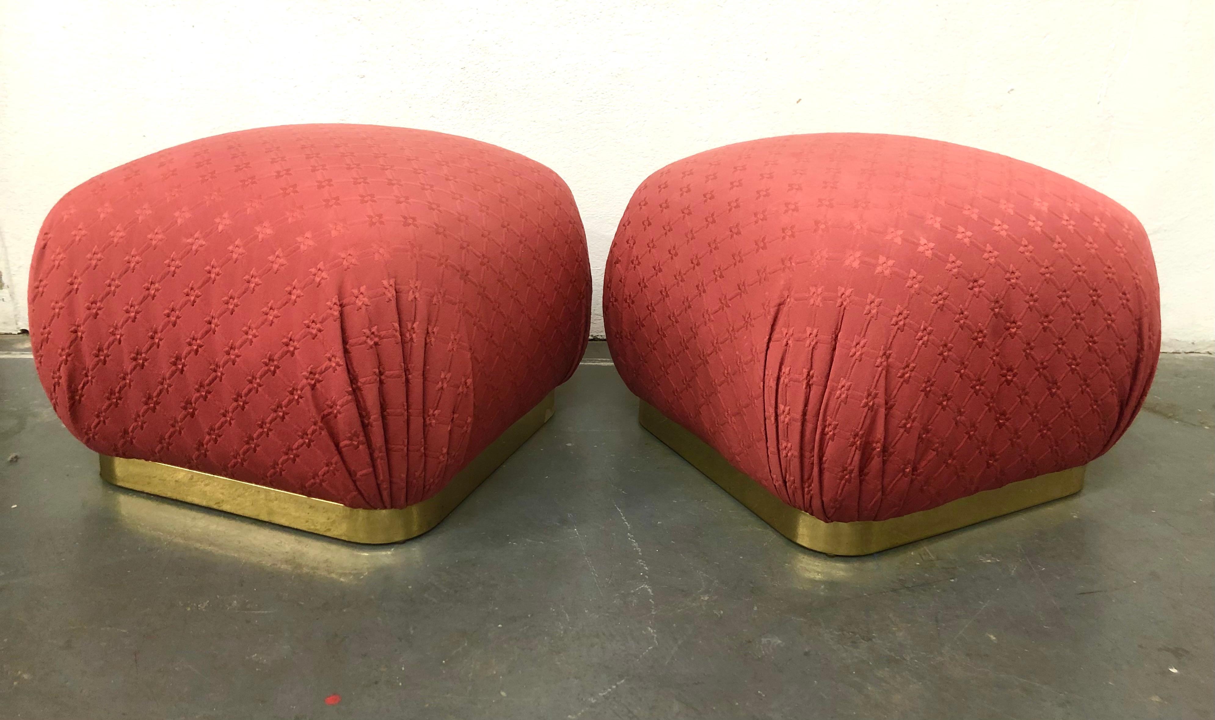 Late 20th Century Pair Karl Springer Style 'Souffle' Ottoman Poufs For Sale
