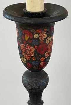 Pair Kashmiri Lacquer Papier-Mâché Candlestick Lamps