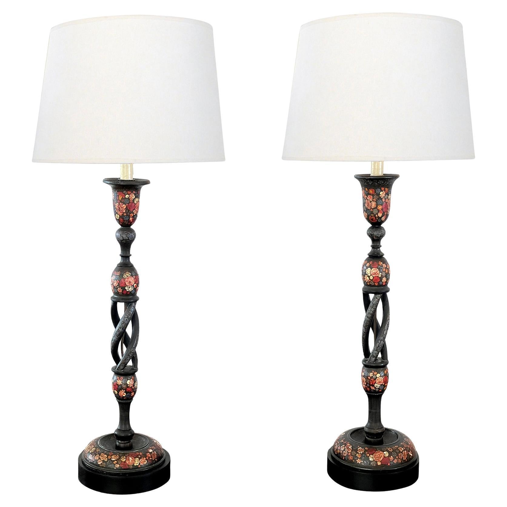 Paar Kaschmir-Lack-Papiermaché-Kerzenständer-Lampen
